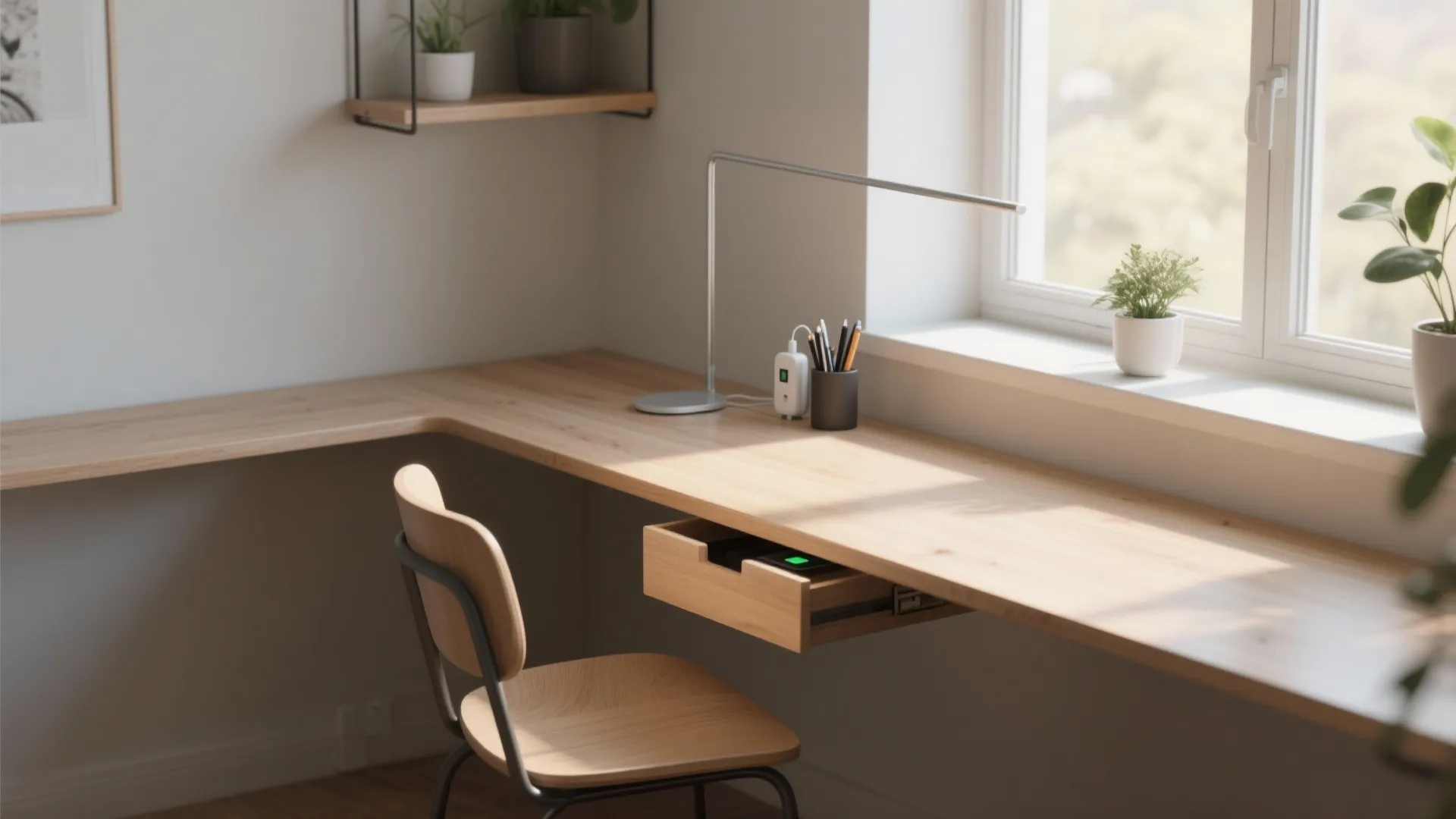 2. Floating Shelf Desk with Hidden Storage