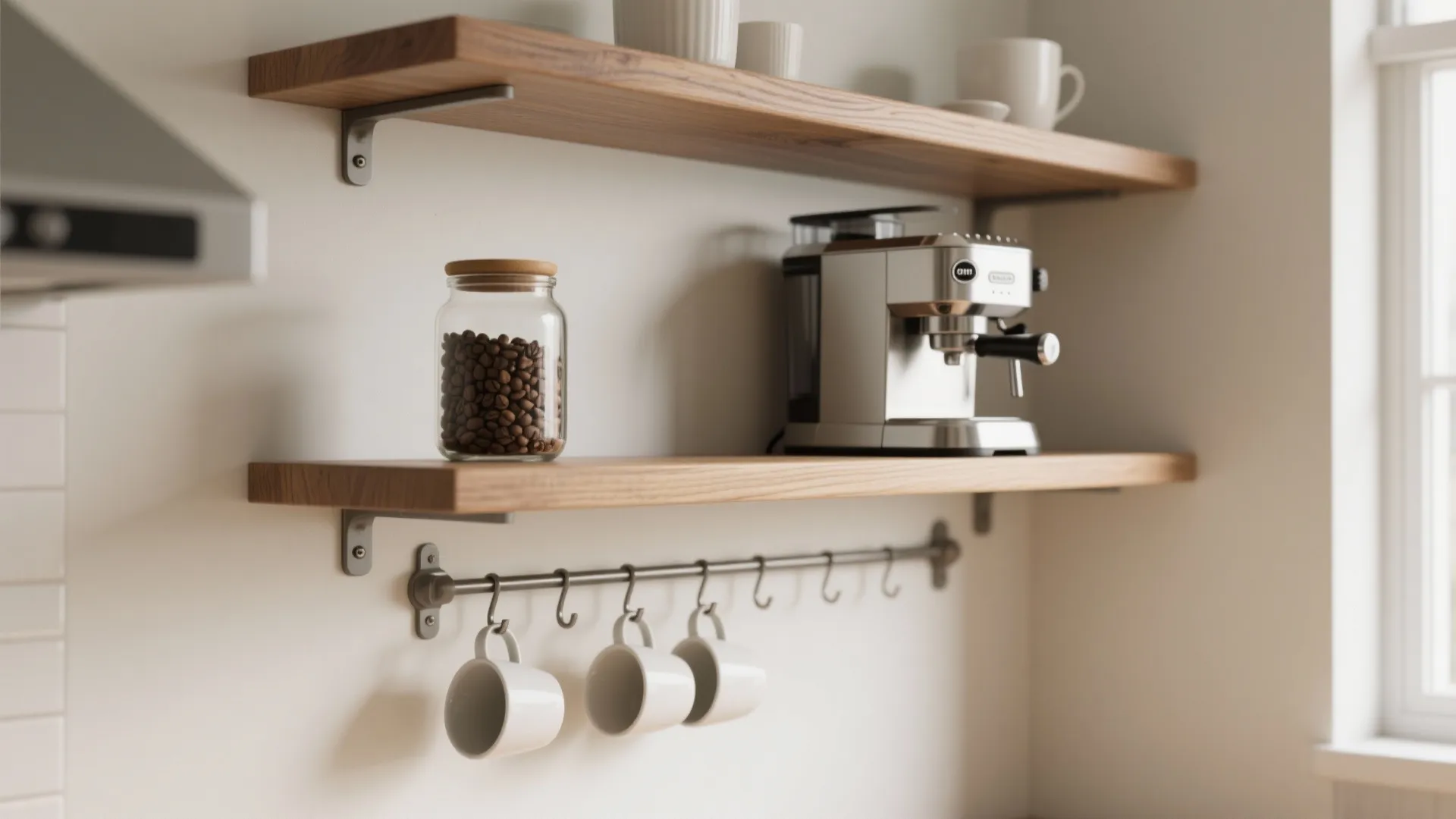 1. Floating shelf coffee station