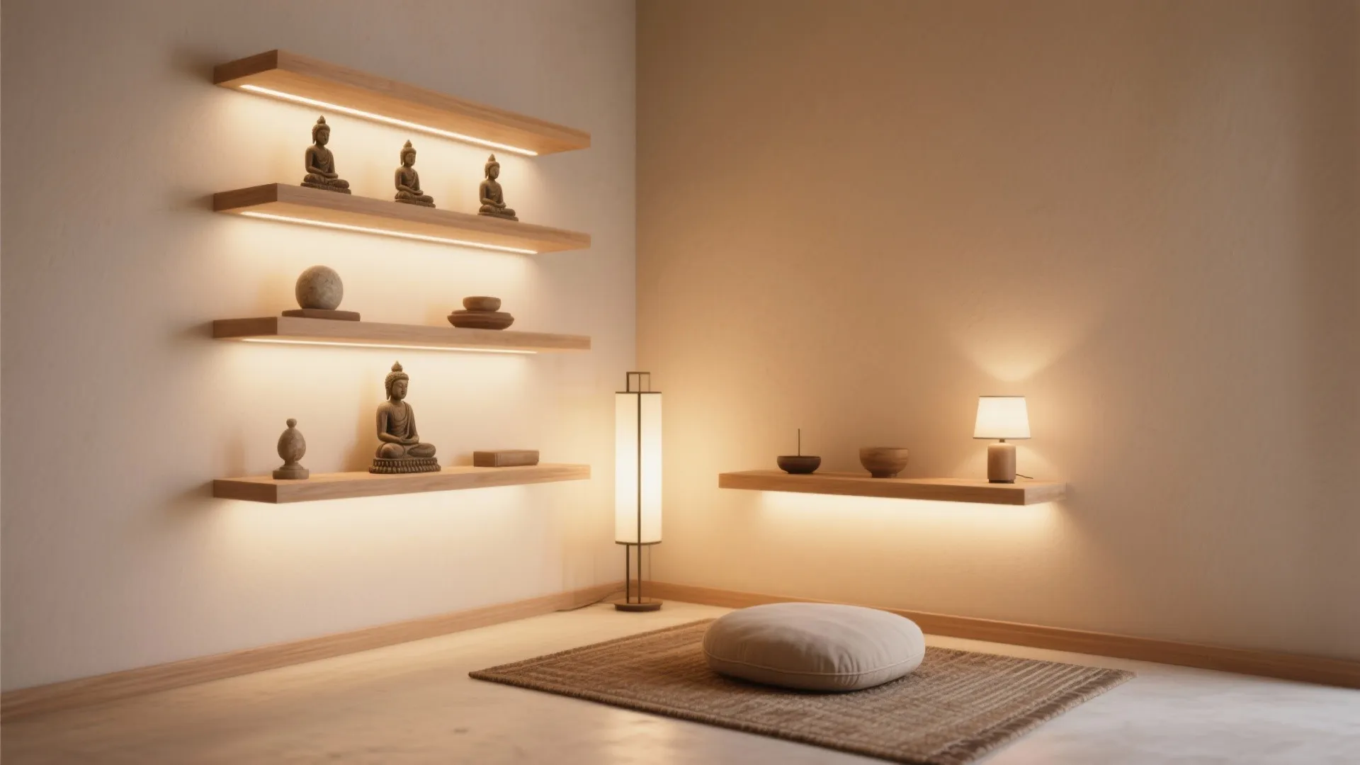 5. Floating shelf meditation corner