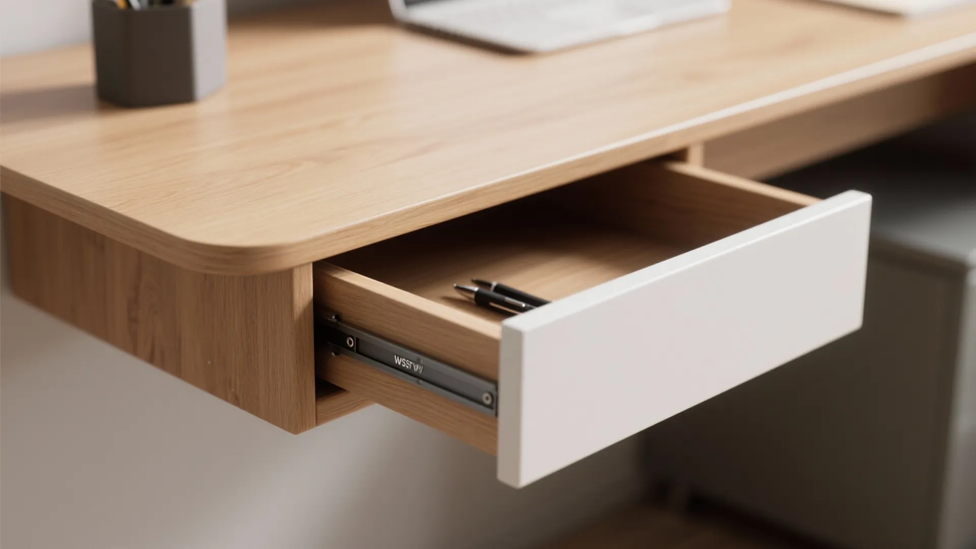2. Floating Shelf Desk with Hidden Storage