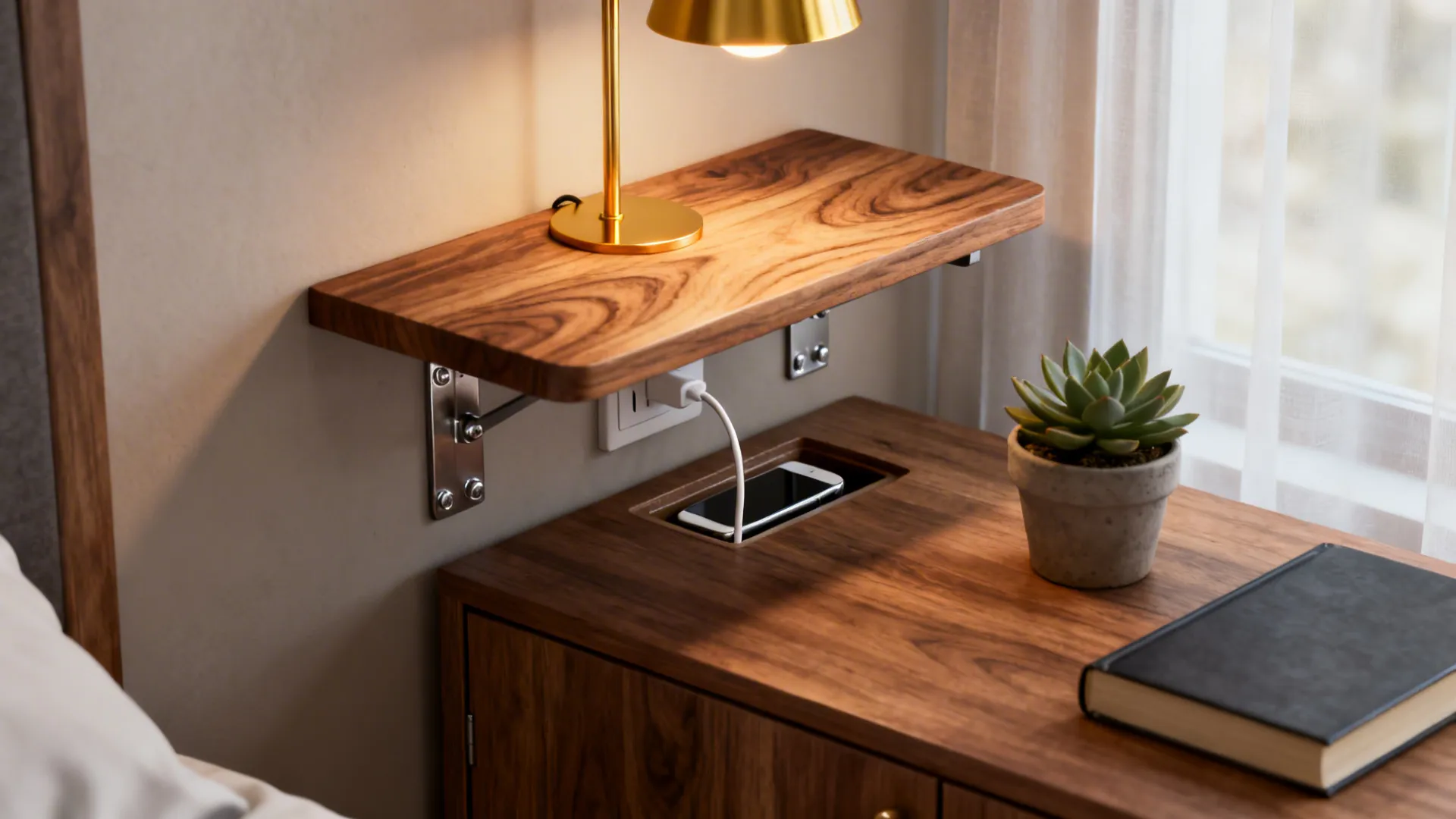 1. Floating storage and bedside shelves