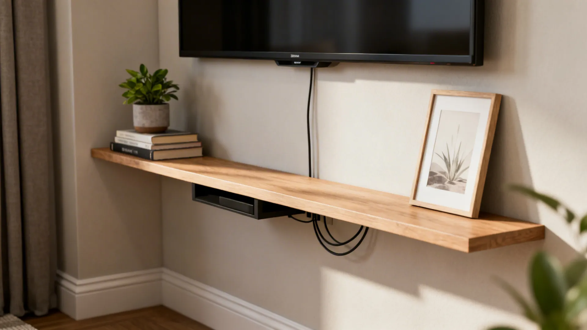 5. Use a floating shelf and layered decor