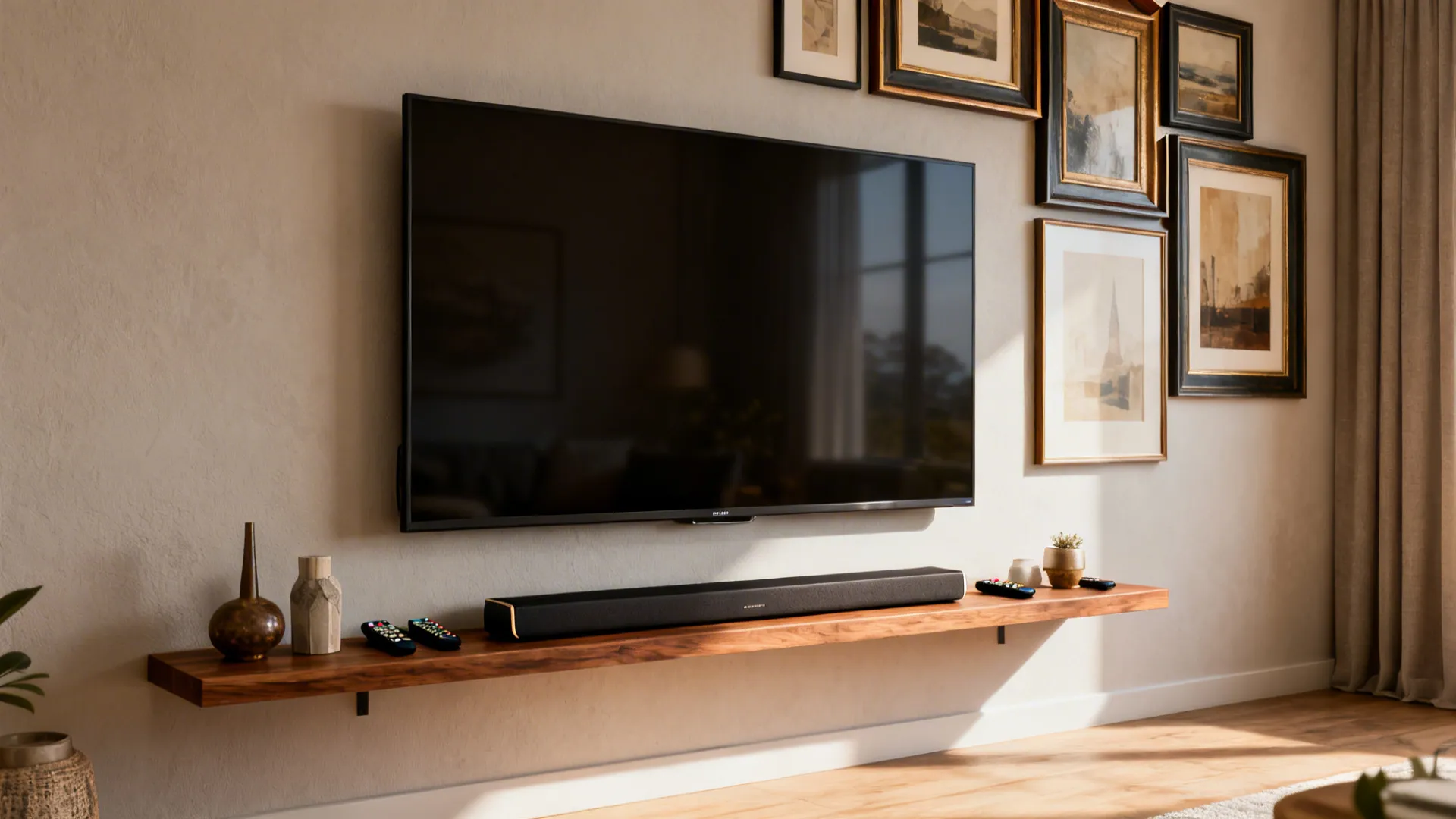 2. Floating media shelf and layered art