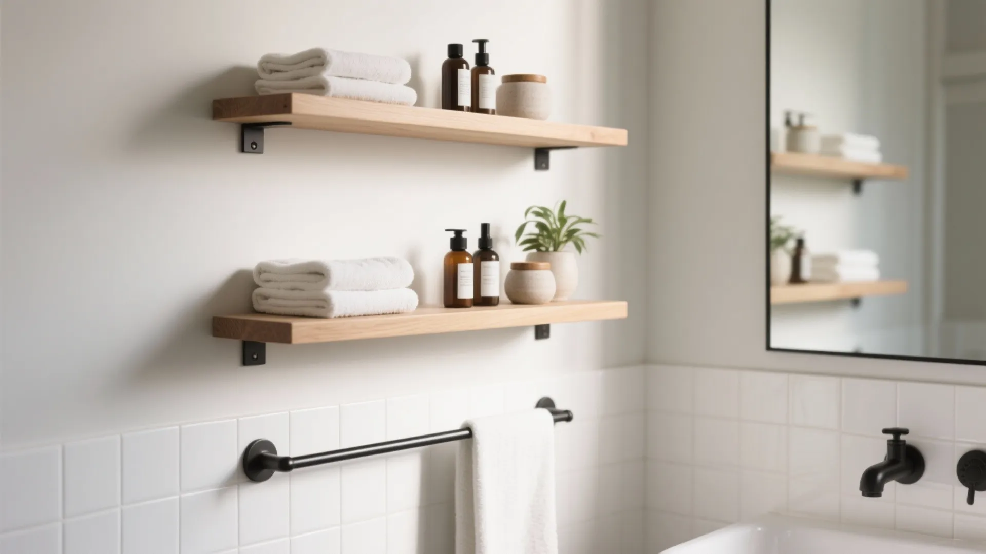 3) Floating Shelves + Towel Bar Combo