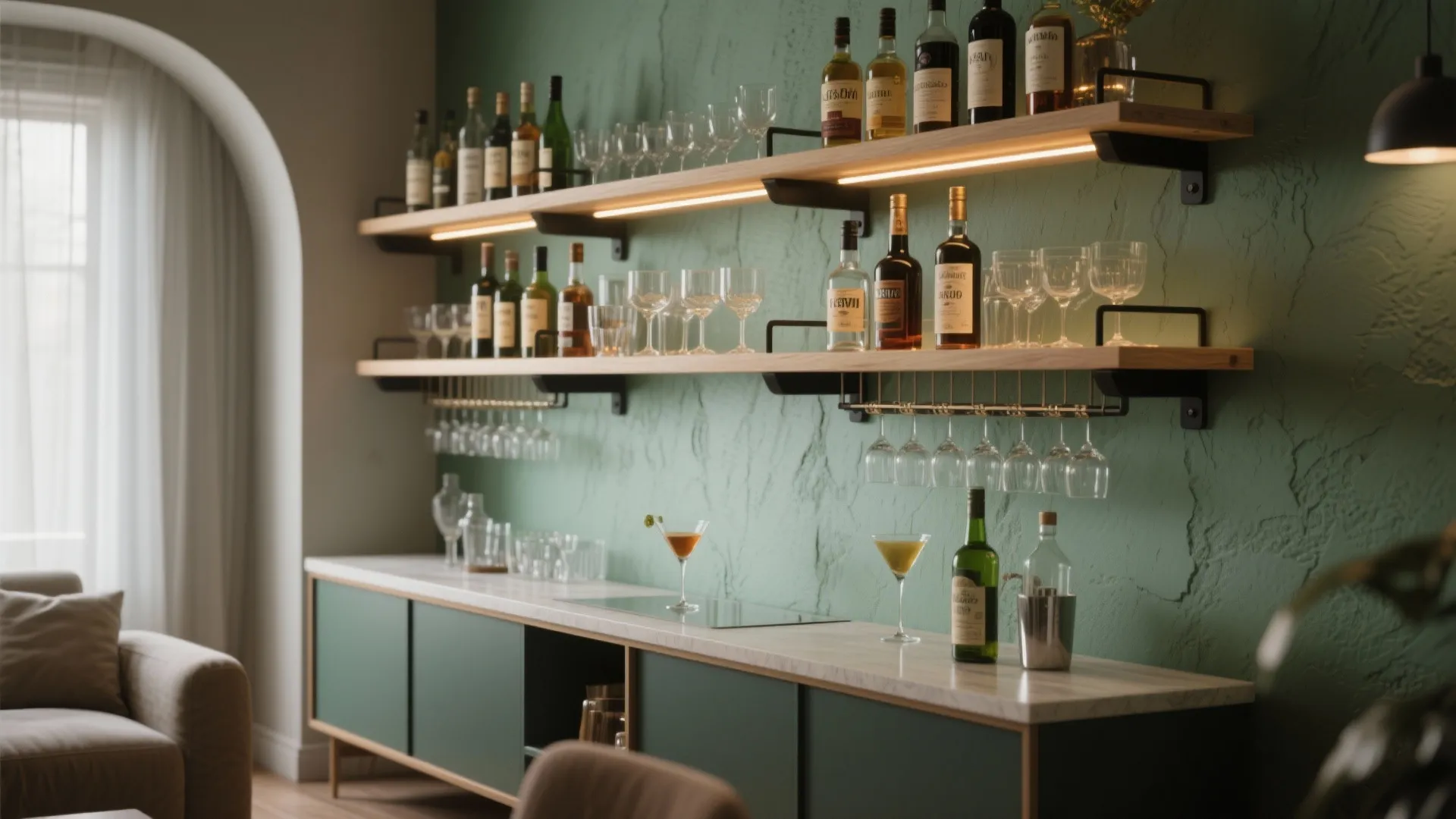 1. Floating shelf cocktail station