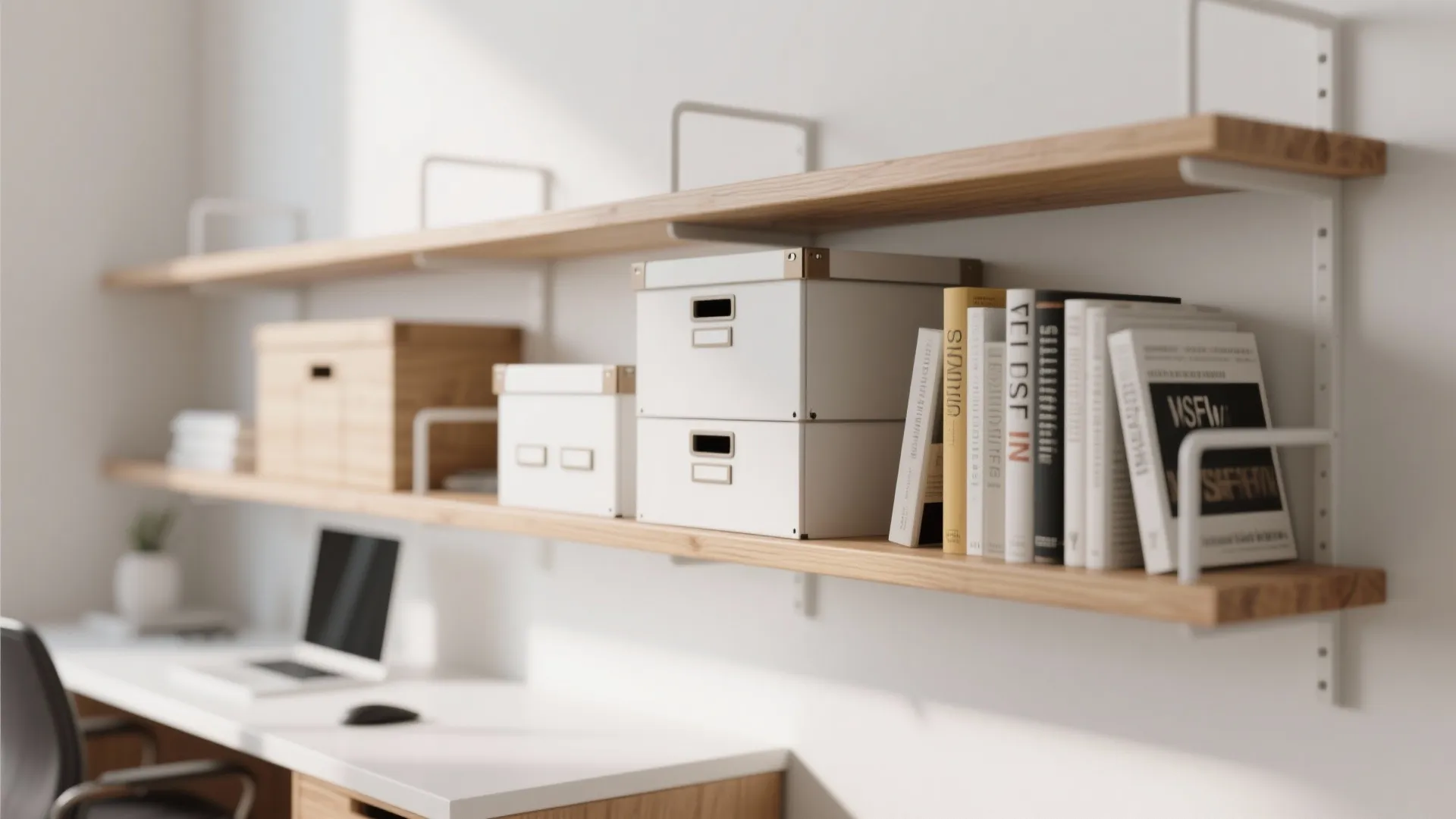 6. Floating Shelves as Desk Extension