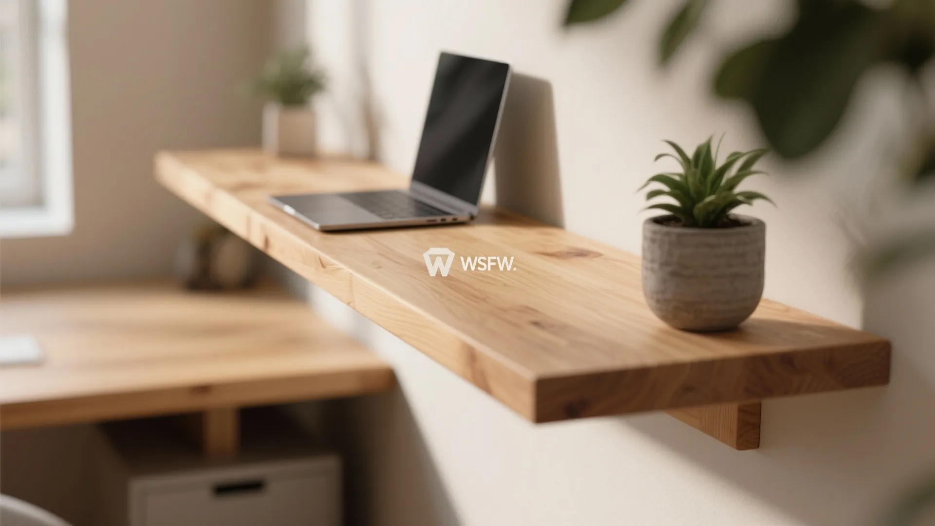 Floating shelves as desk substitute