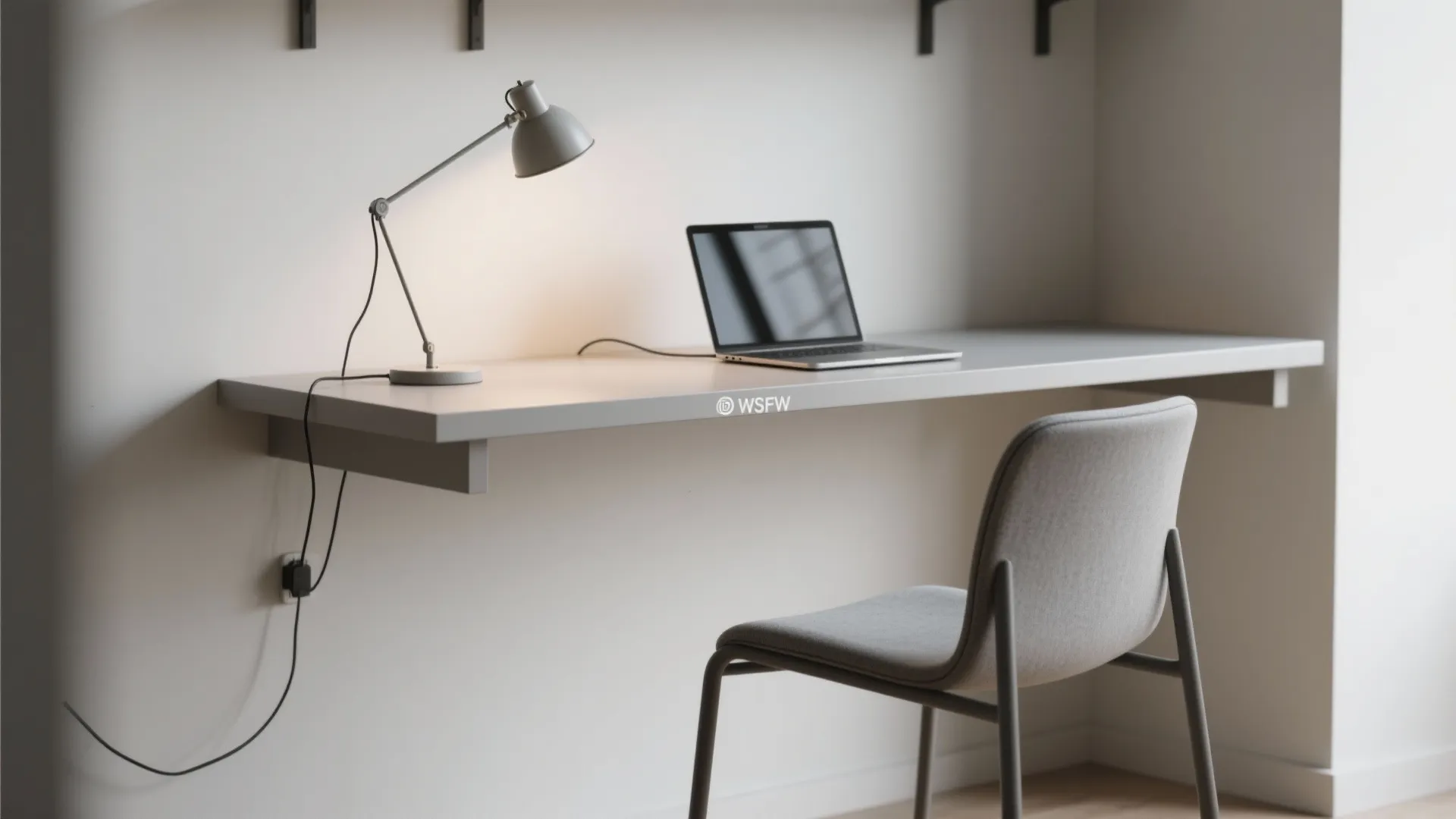 5. Floating shelf desk with a chair tuck-away