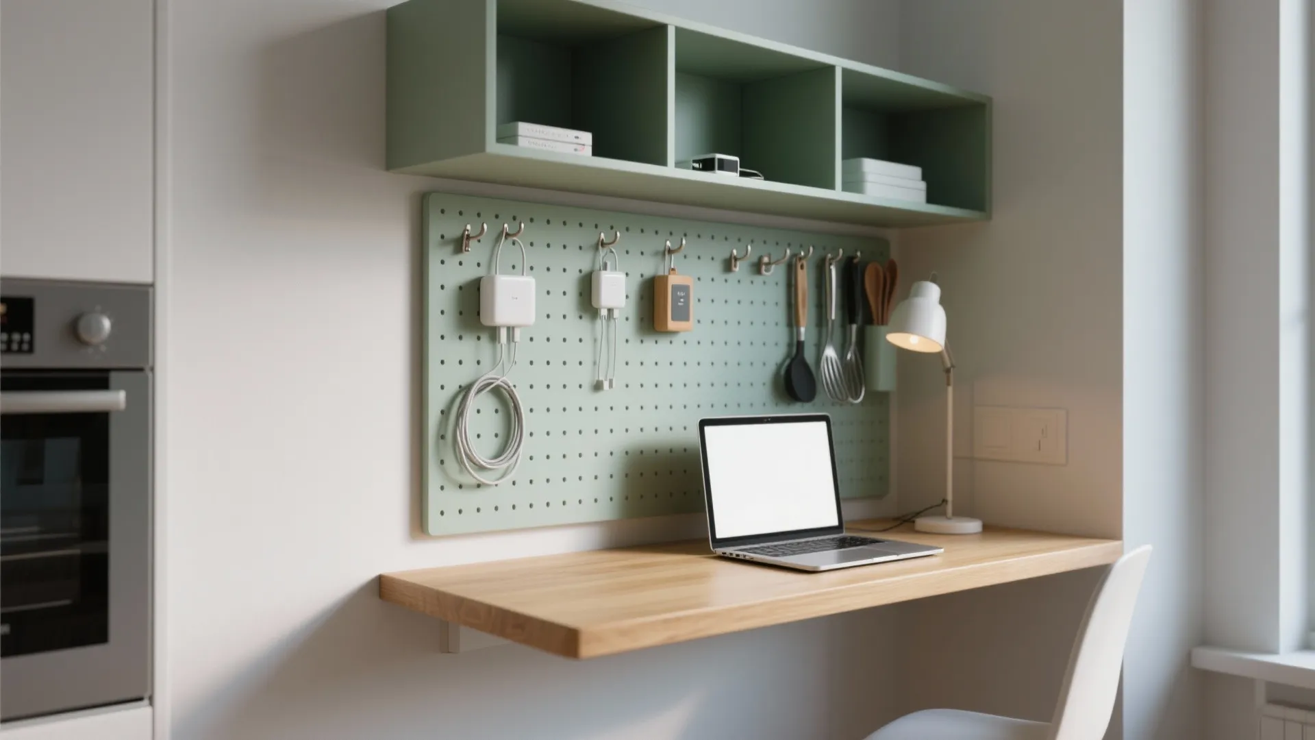 3. Floating shelf desk with built-in storage