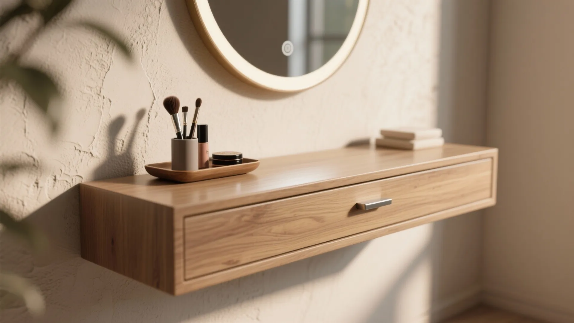 1. Floating shelf vanity with mirror