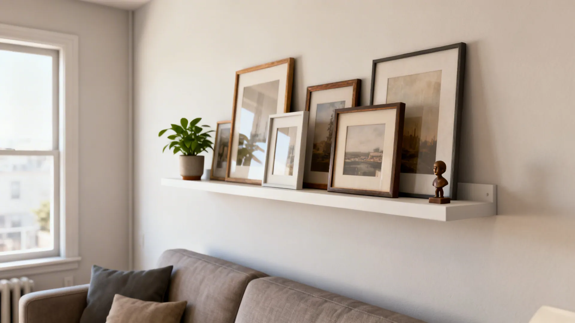 4. Floating shelves with rotating frames