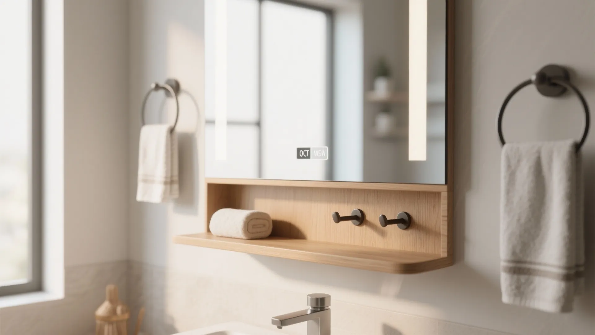 10. Floating Shelf with Integrated Hooks