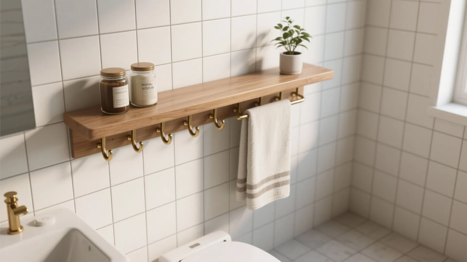 4. Floating Shelves with Hooks