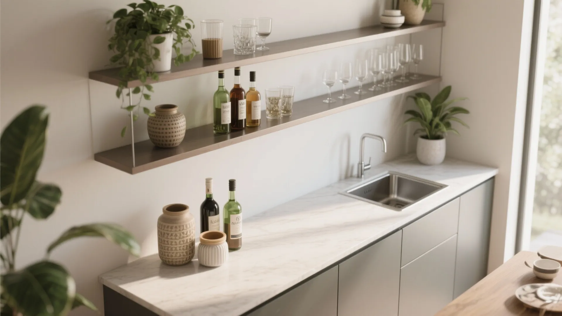 3. Floating Shelf Bar with Mini Sink