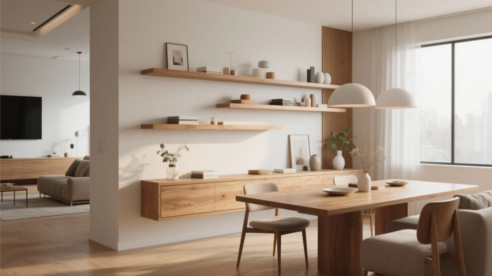 6. Floating Shelves as a Visual Bridge