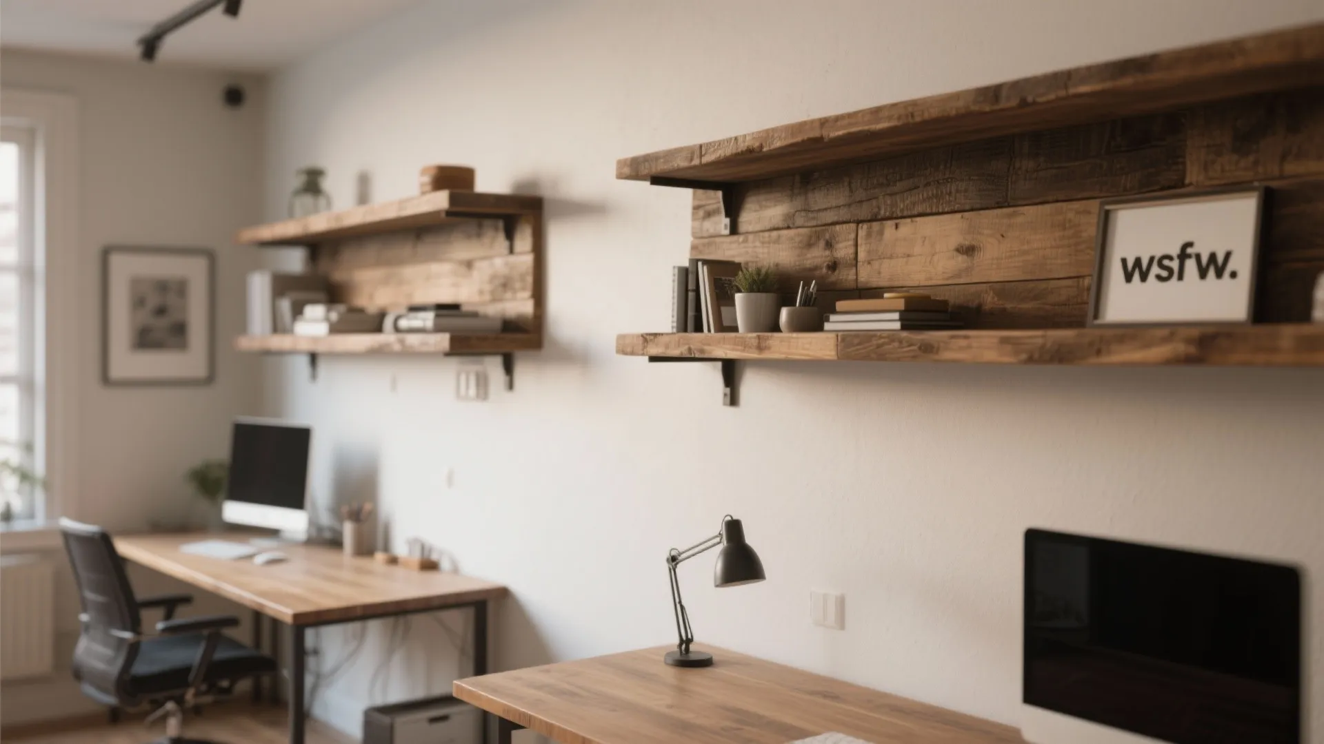 4. Floating Shelves Above Each Workspace