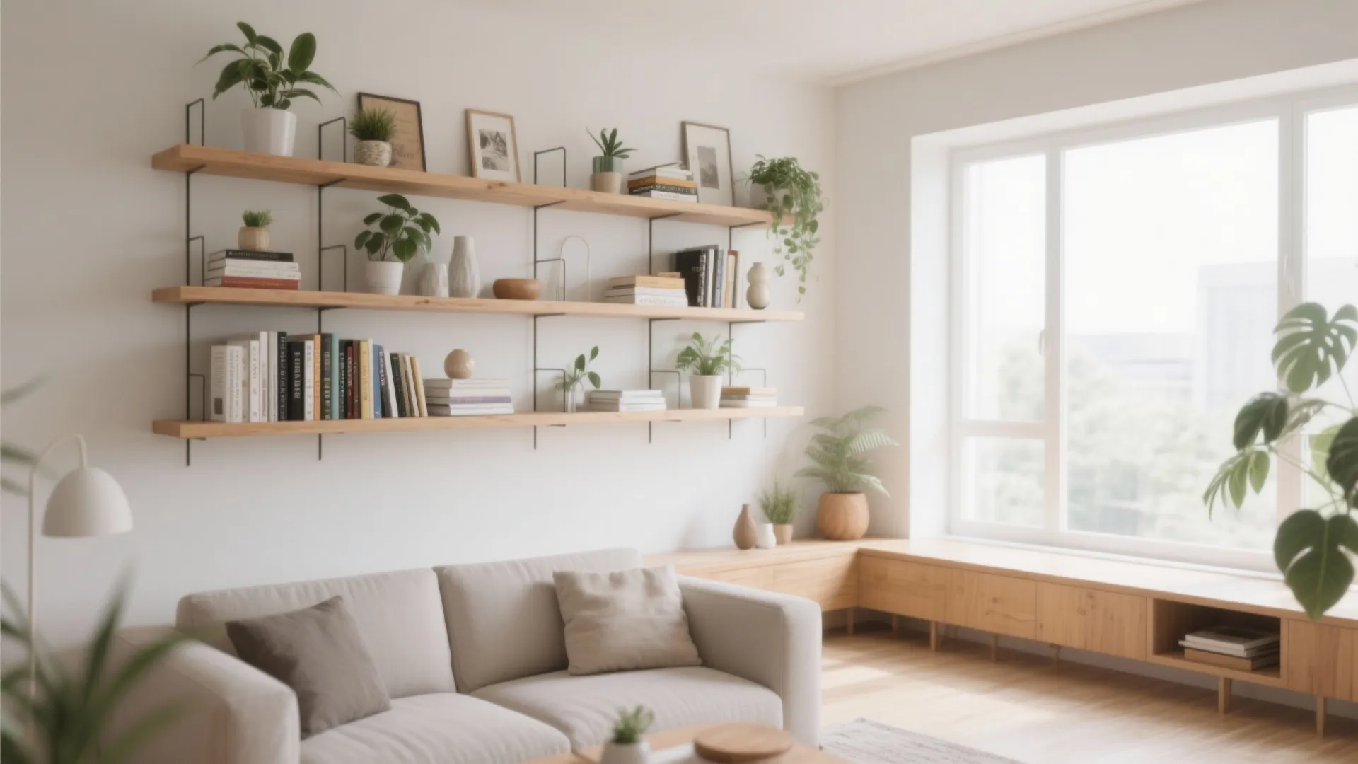 4. Floating shelves for vertical storage