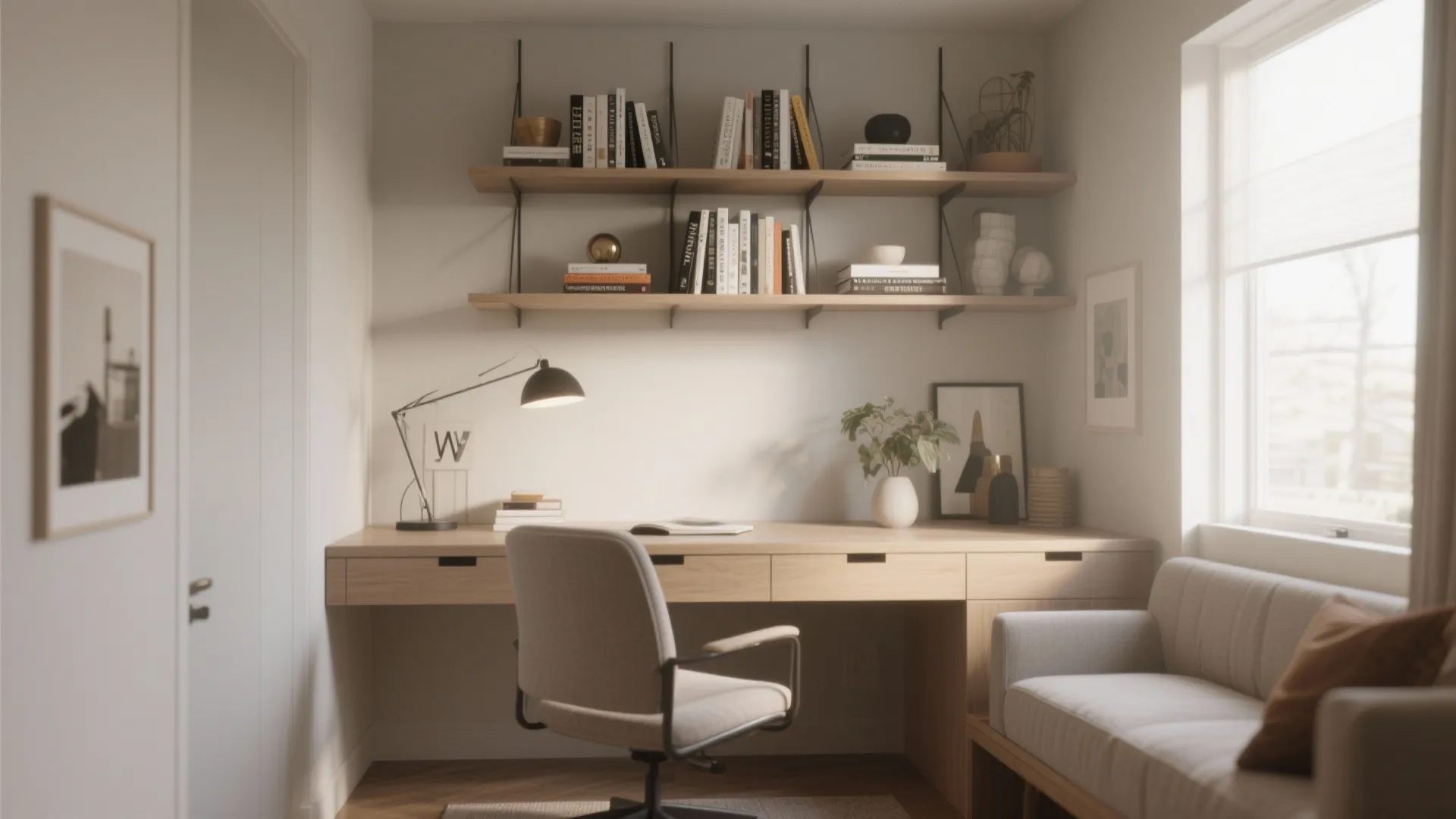 Floating shelves over furniture