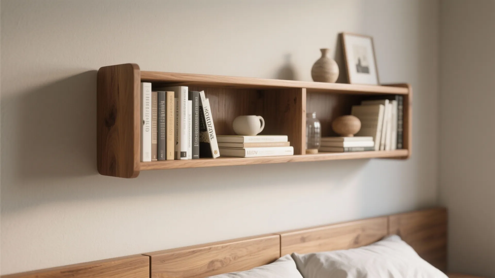 3. Floating Shelves Over Bed
