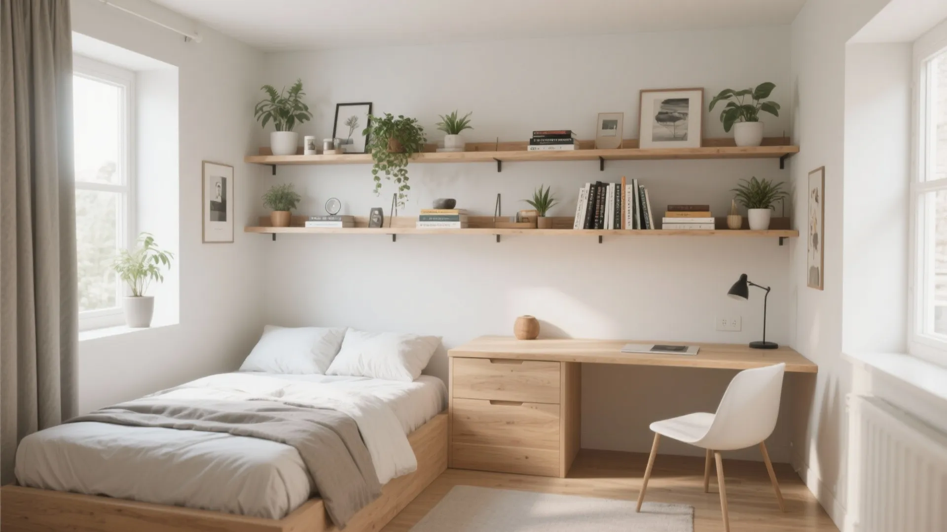 4. Floating Shelves Above Desk or Bed