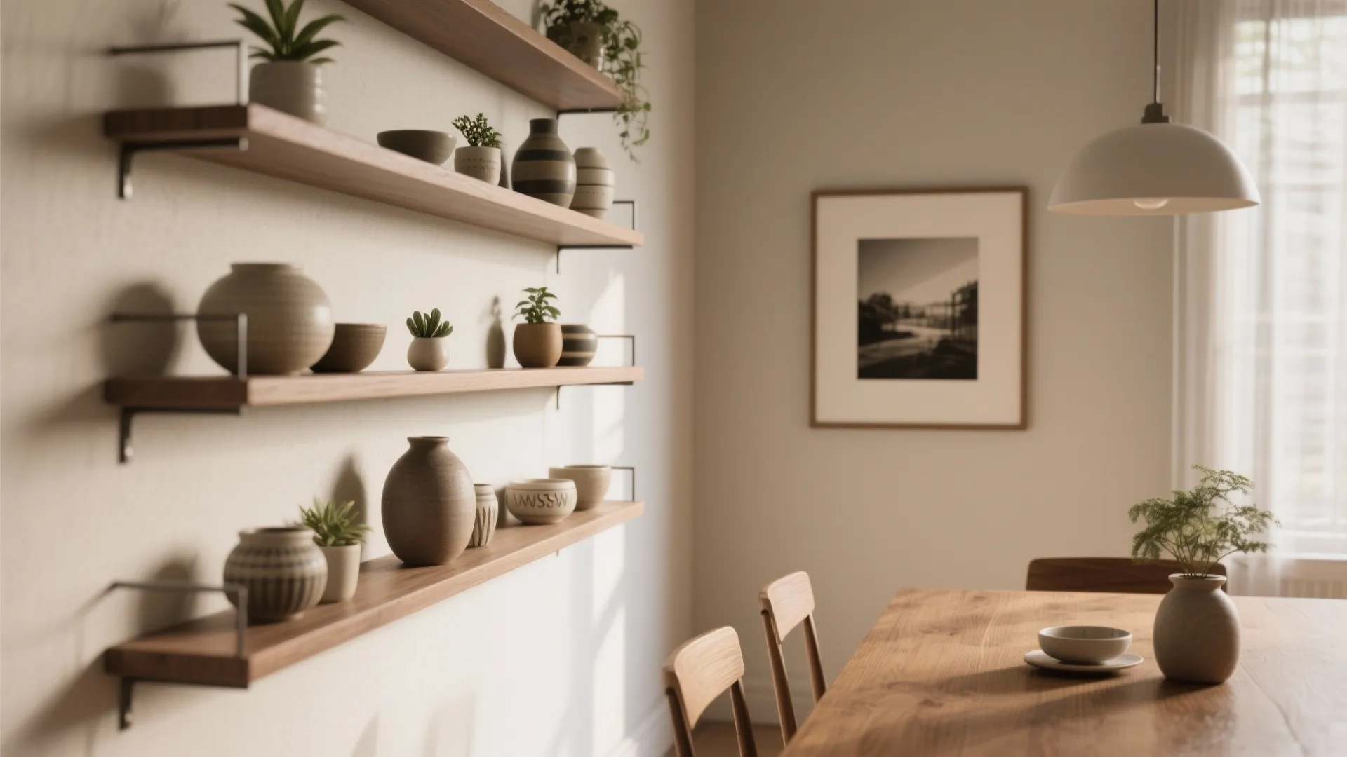 7. Floating Shelves with Curated Objects