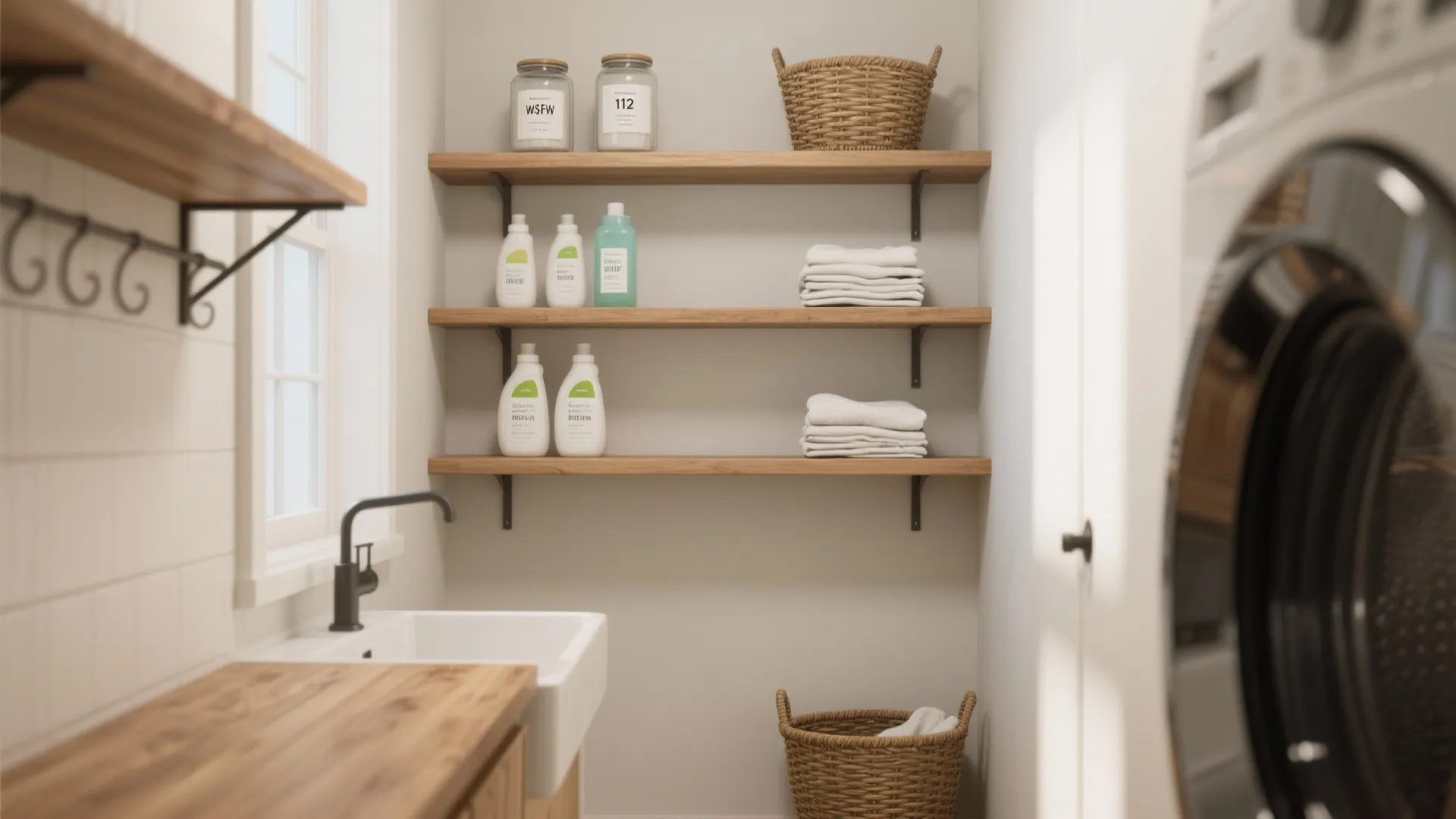 10 Laundry Room Ideas: Open Shelves for Small Spaces