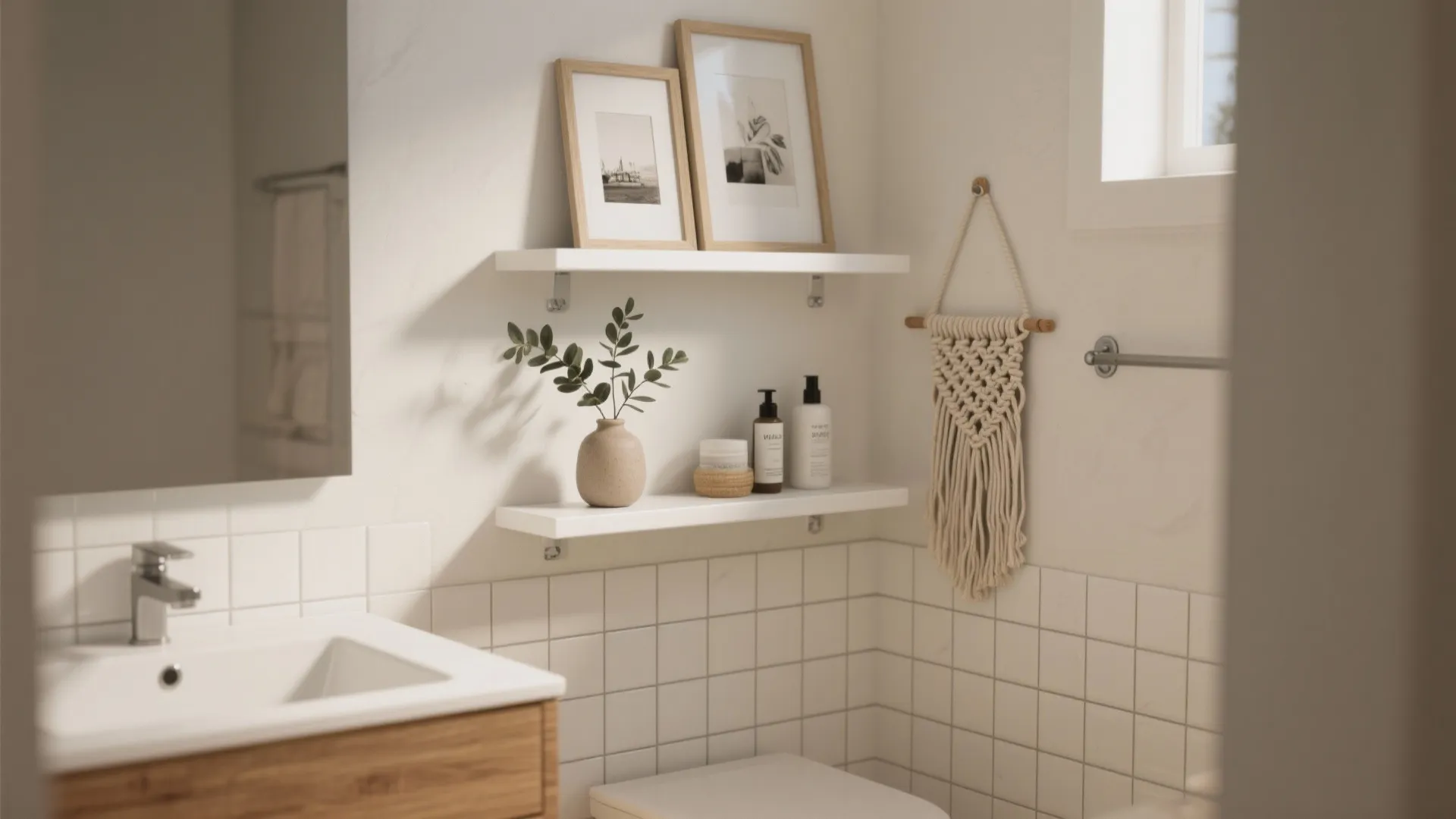 2. Floating Shelves with Swappable Art