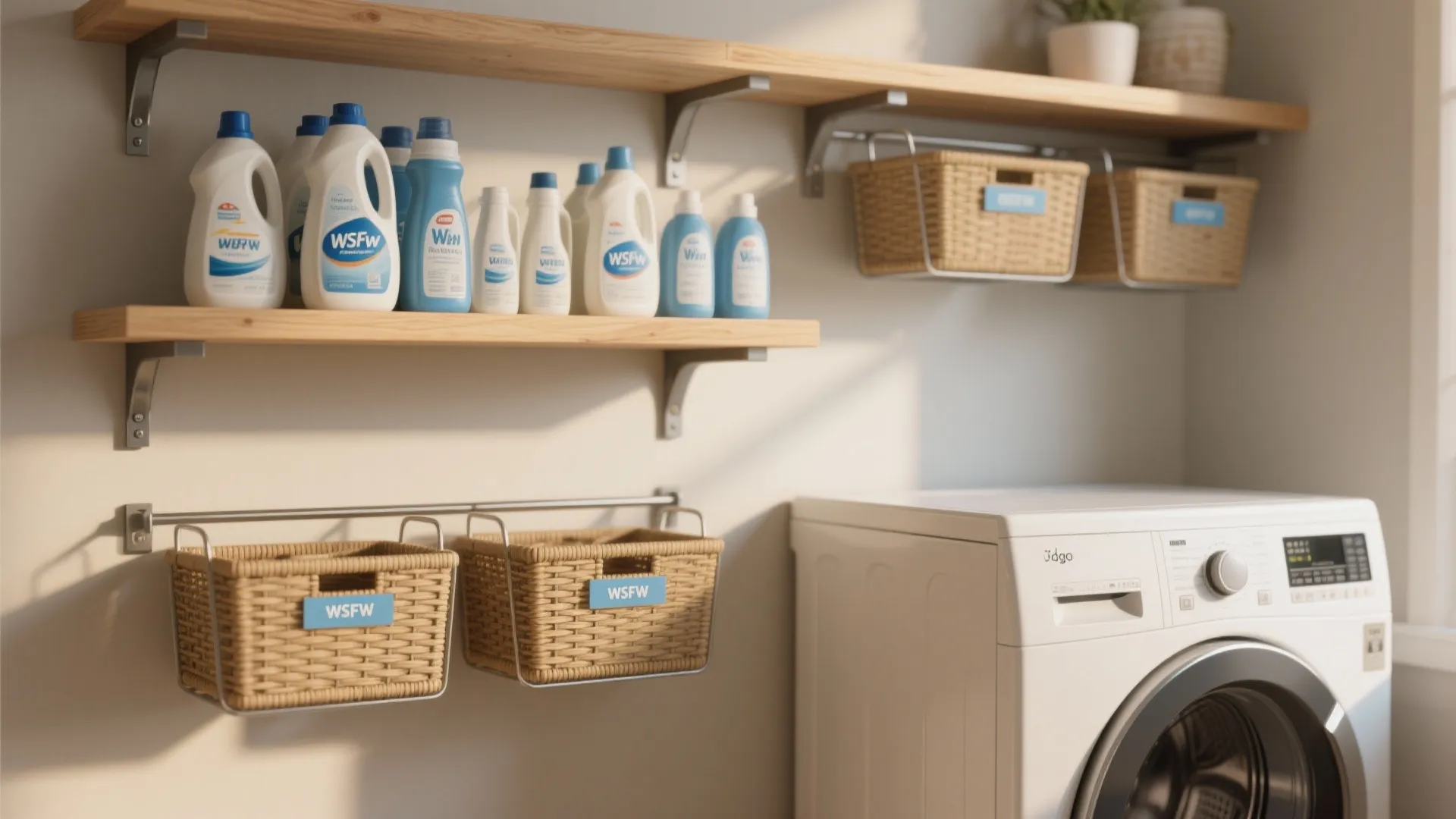 1. Floating Shelves with Hidden Bins