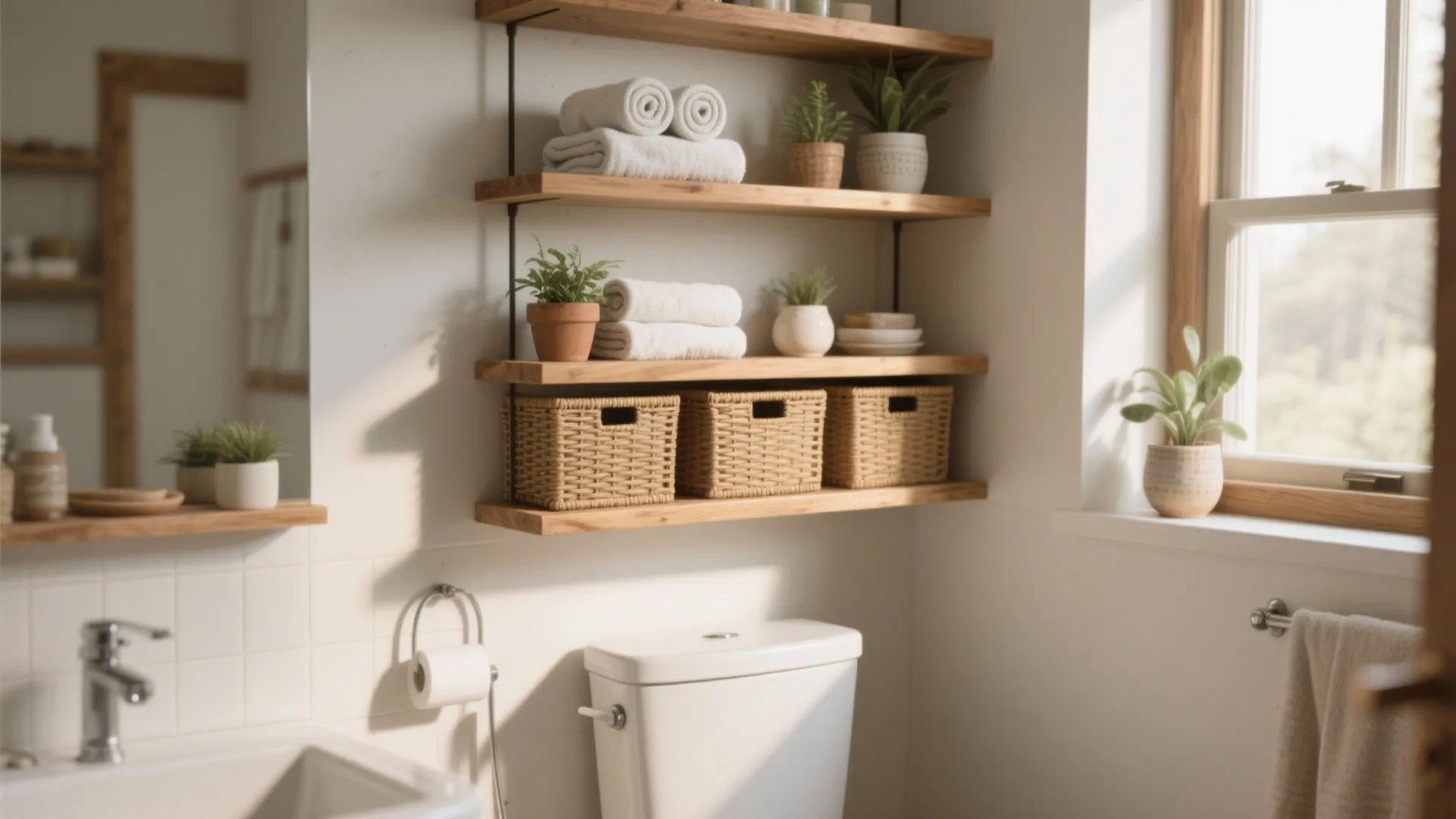 2. Over-the-toilet and floating shelving