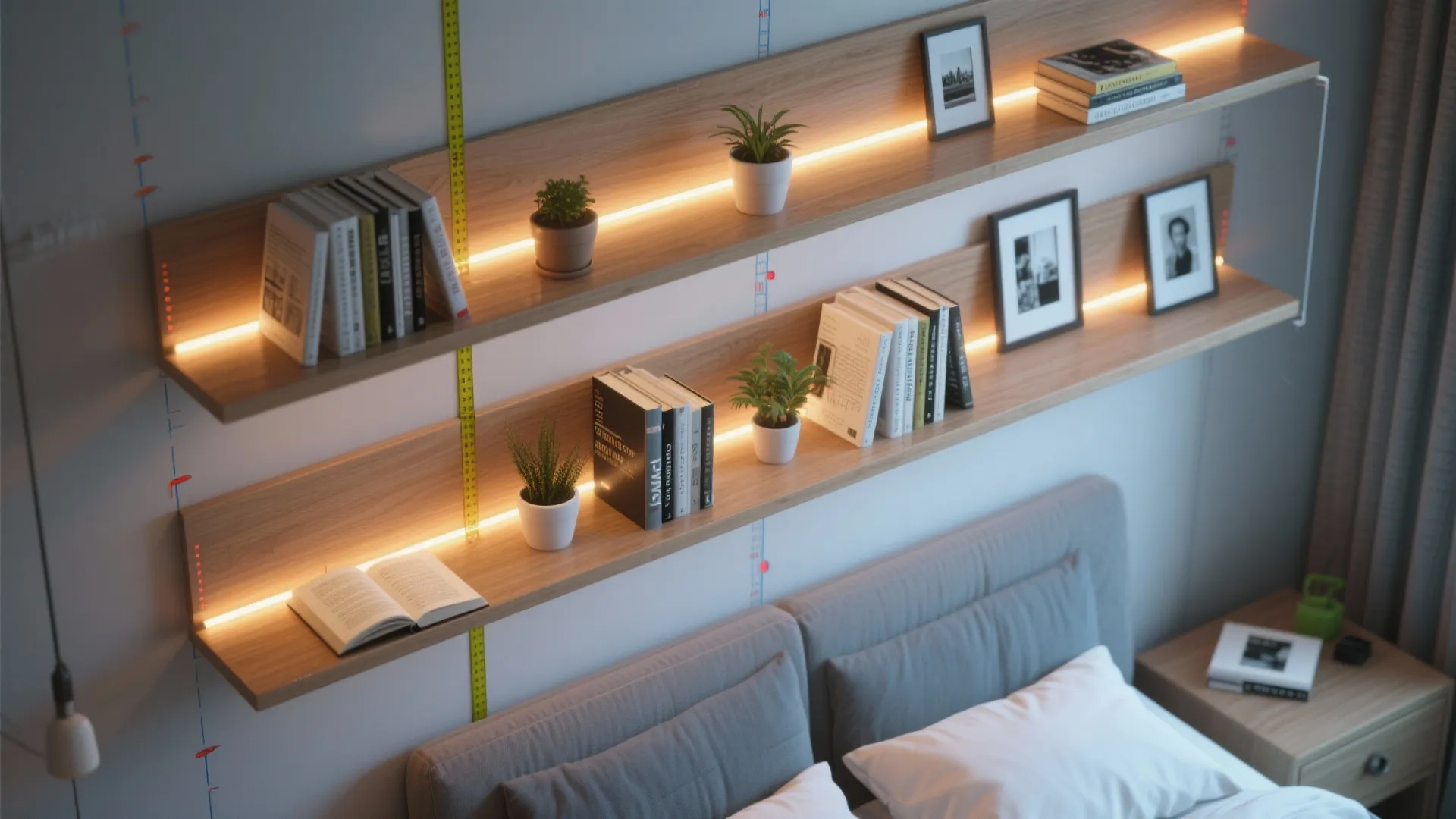 3. Floating Shelves That Double as Lighting