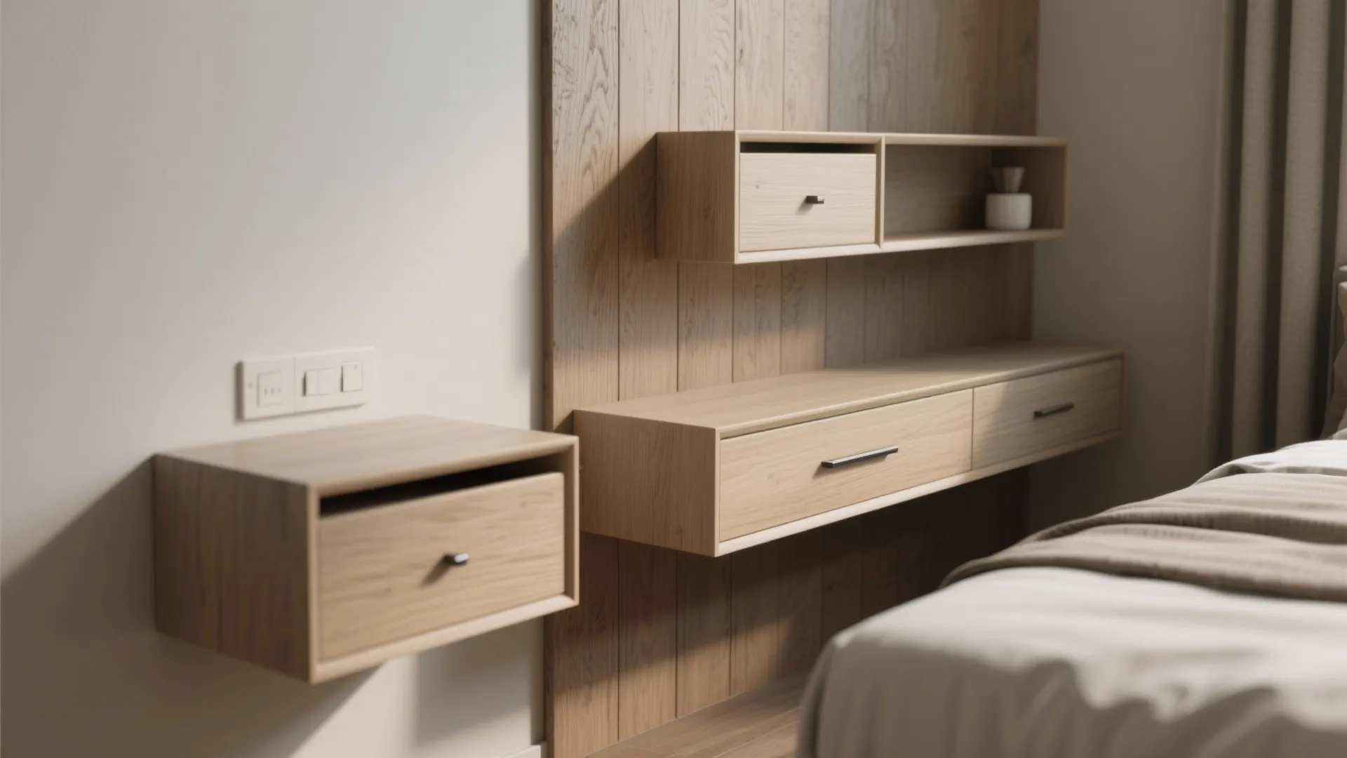 2. Floating nightstands and wall shelves