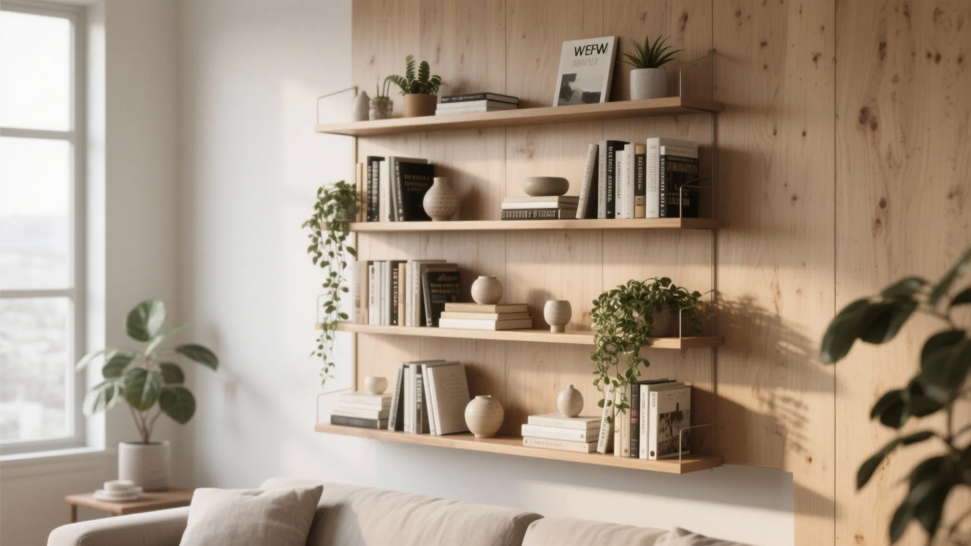 1. Floating wall shelves stacked vertically