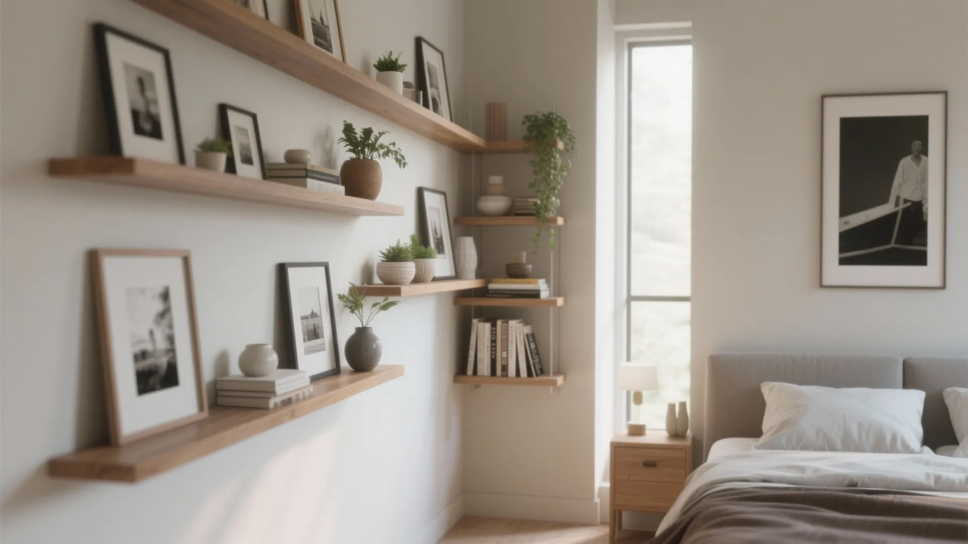 Idea 3: Floating shelves and art ledges for layered displays