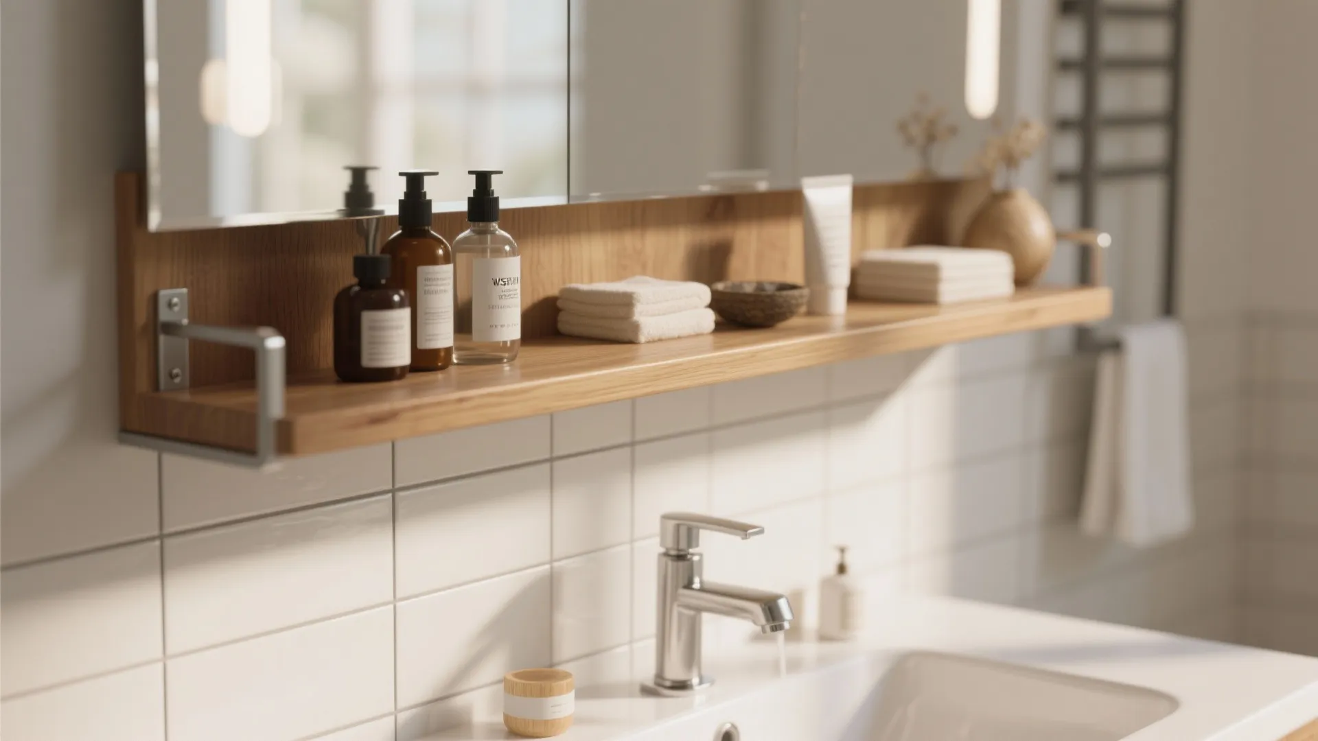 1. Floating shelves with waterproof finishes