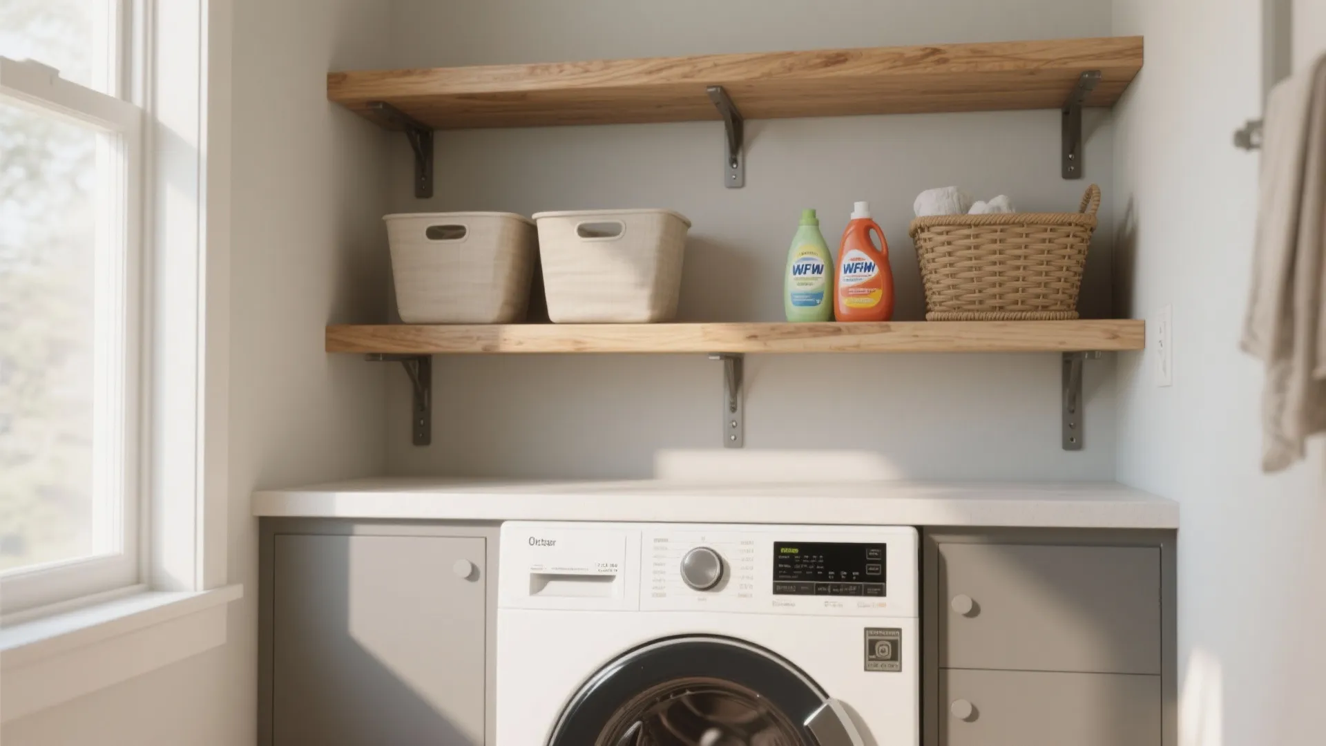 1. Floating Shelves Above the Washer