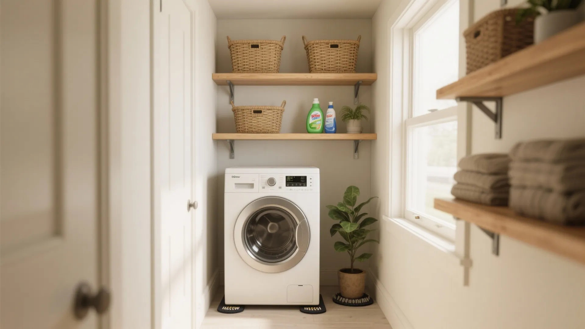 1. Floating shelves over the washer: minimal and flexible