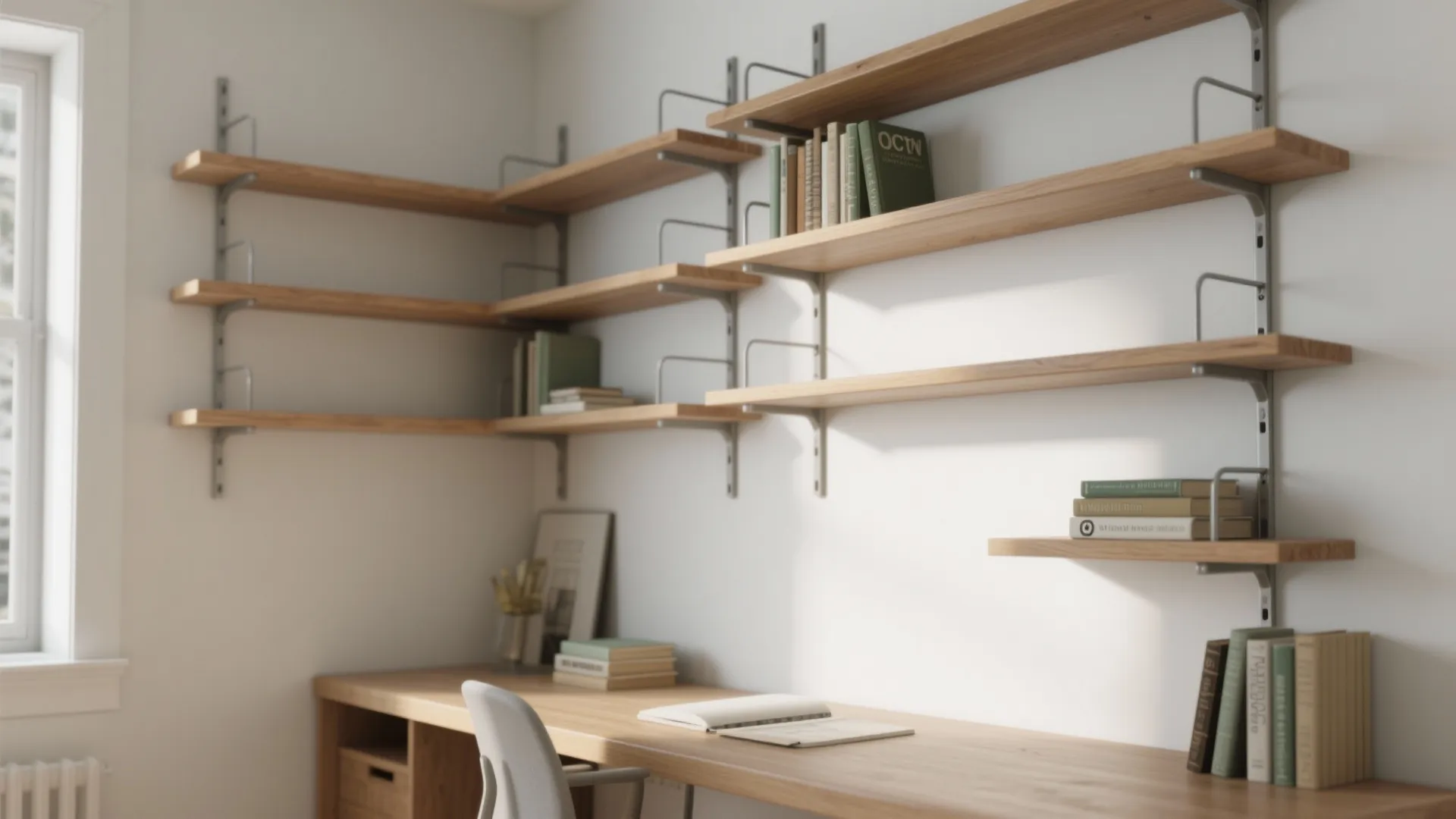 Floating Shelves on Standards for Flexible Study
