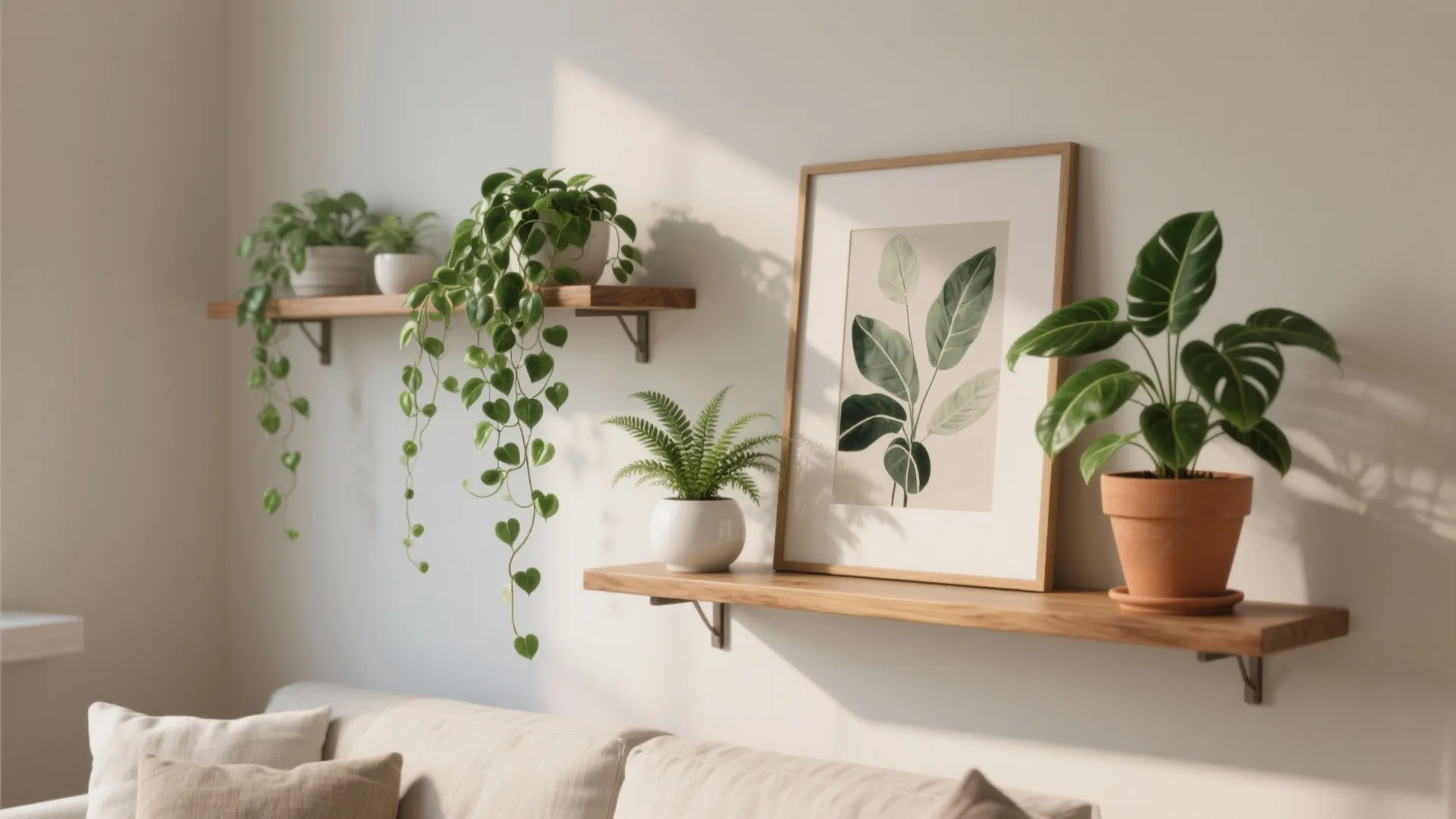 Floating Shelves with Cascading Greenery