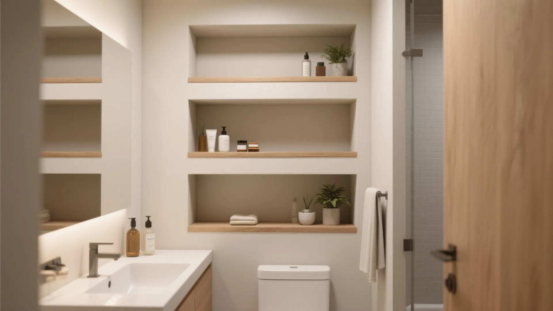 4. Floating shelves and integrated niches