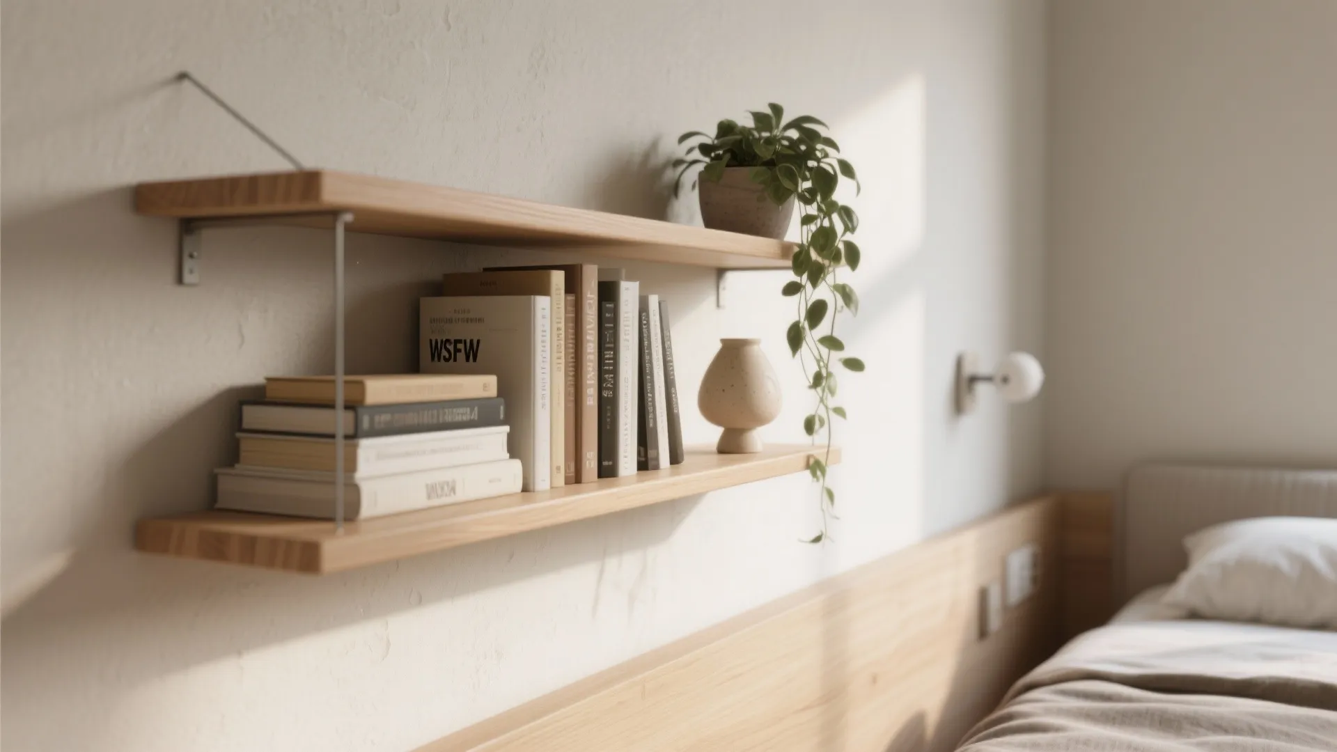 2. Install slim floating shelves for display and storage