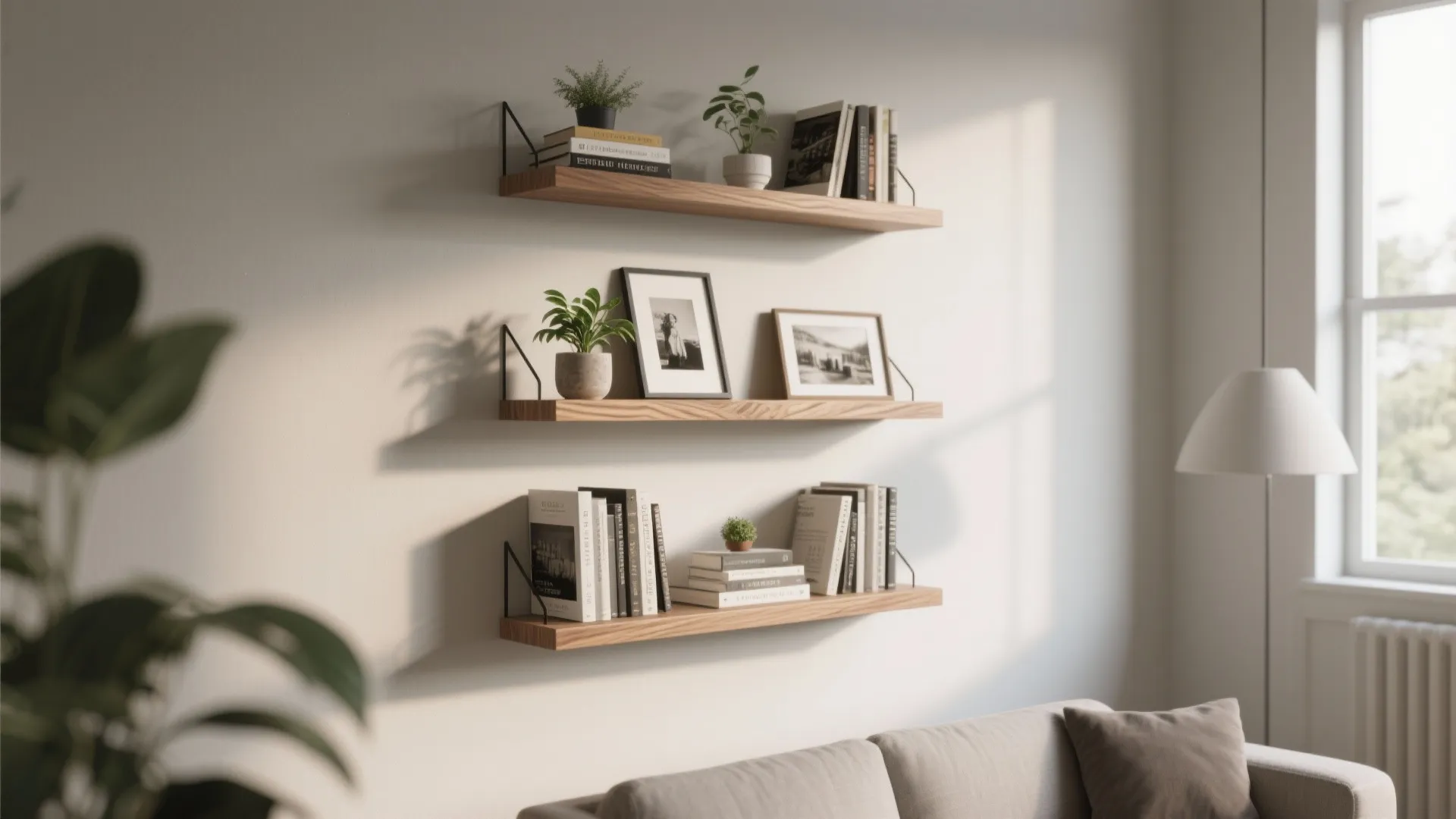 2. Slim floating shelves for functional decor