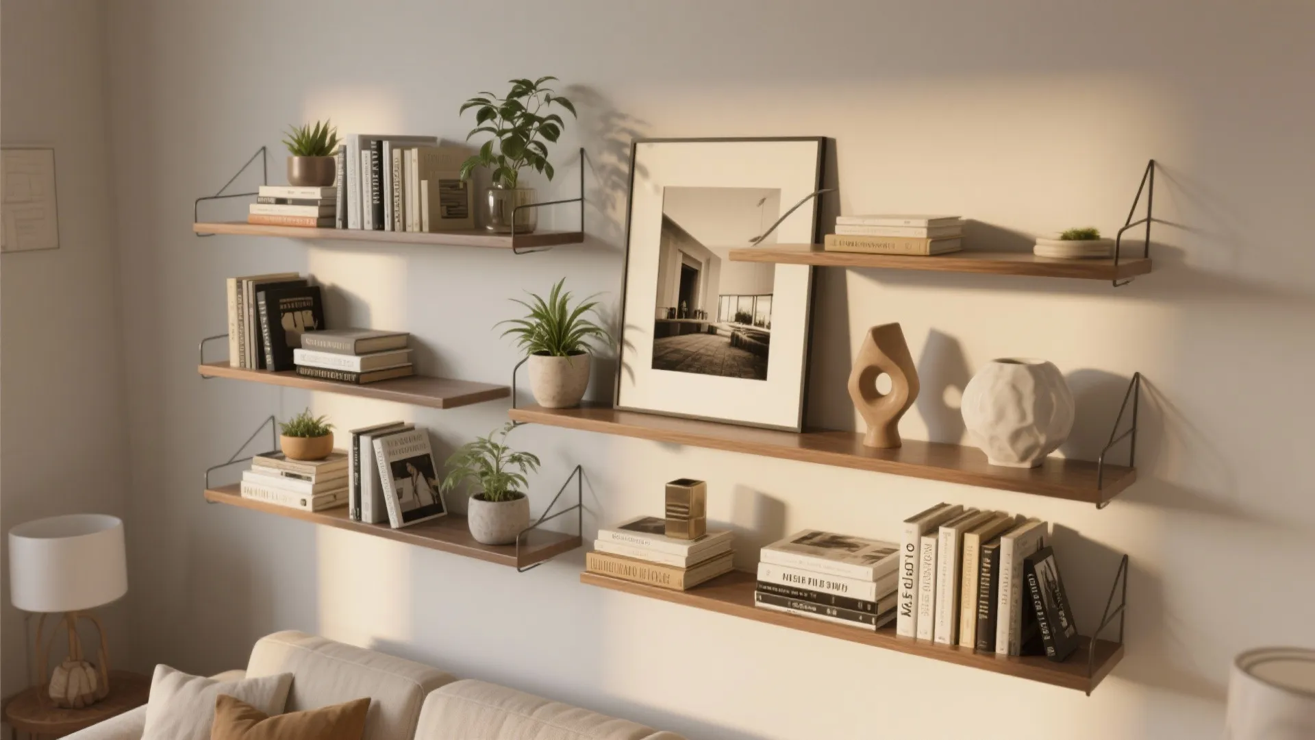 5. Floating Shelves with Curated Objects