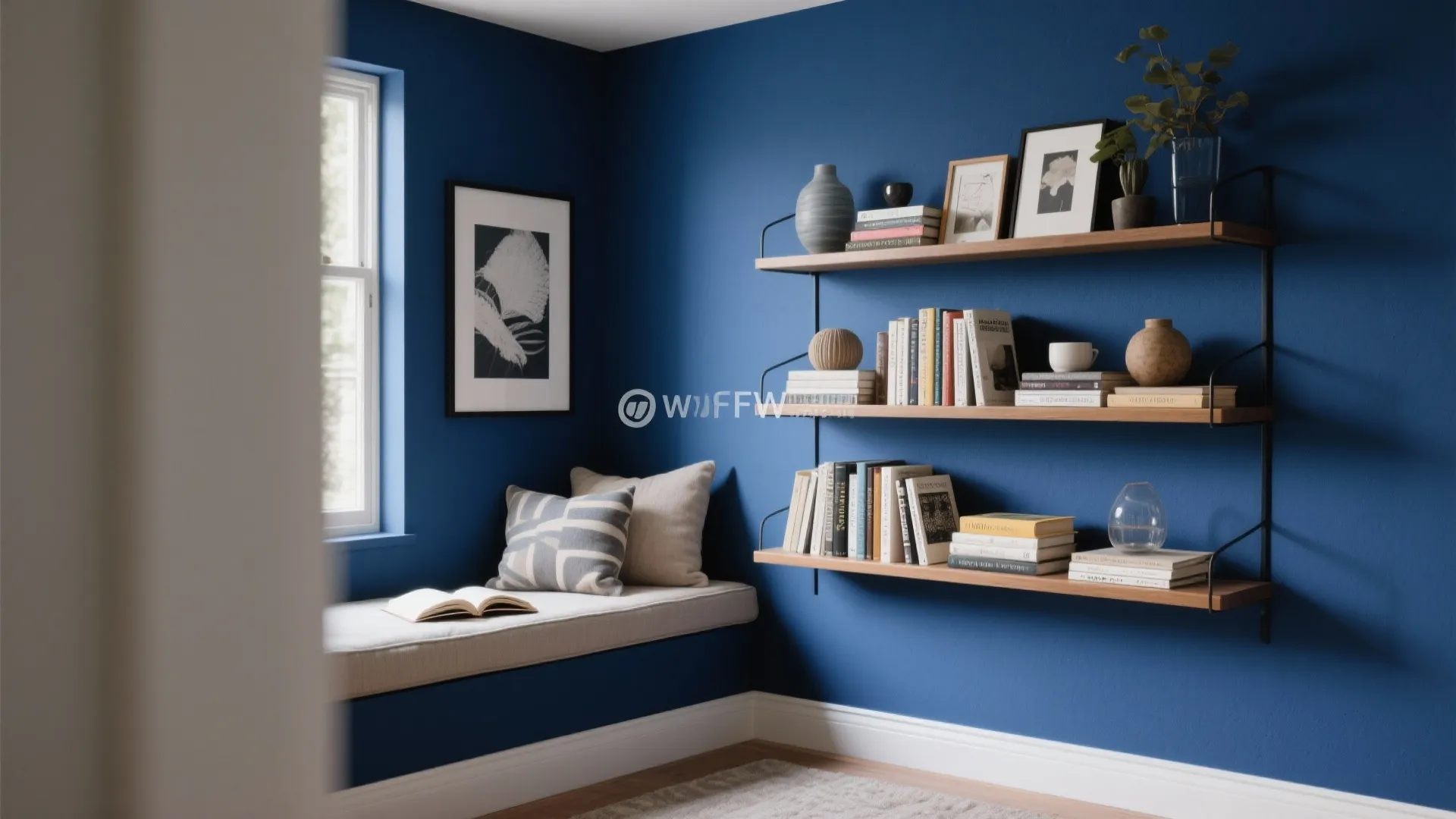 6. Floating Shelves with Accent Color