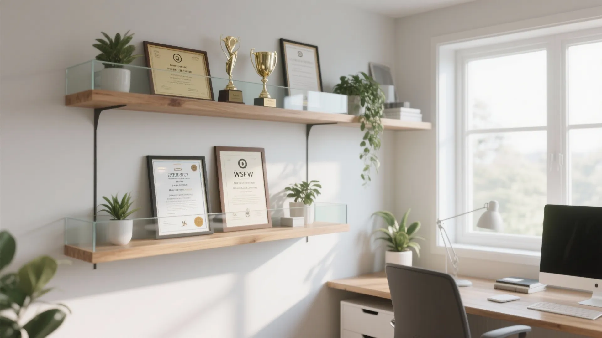 Achievement Corner with Floating Shelves