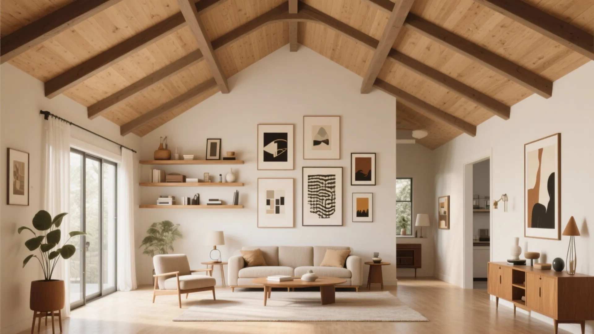 4. Floating Shelves and Art Walls