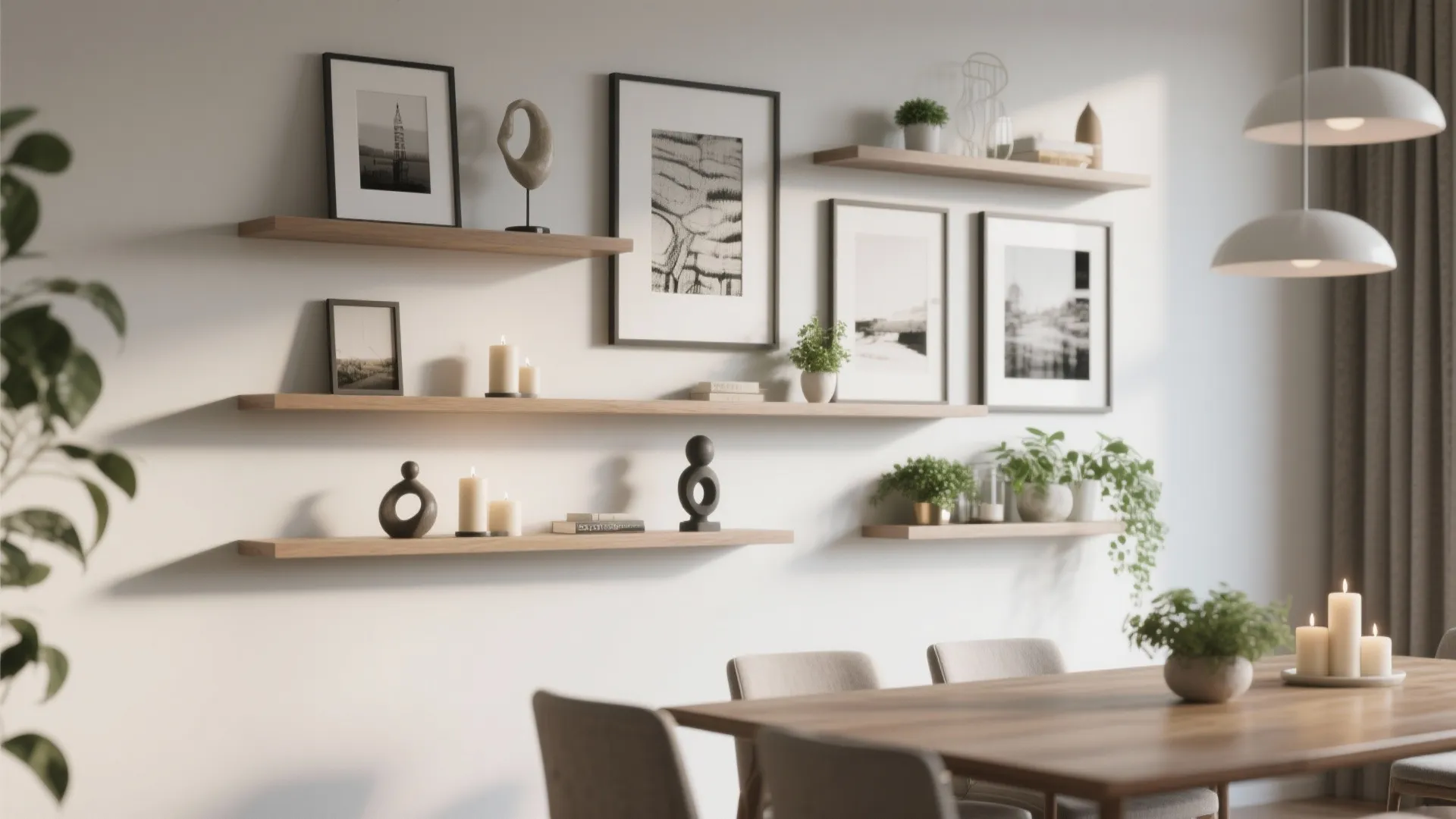 4. Floating Shelves with Art & Objects