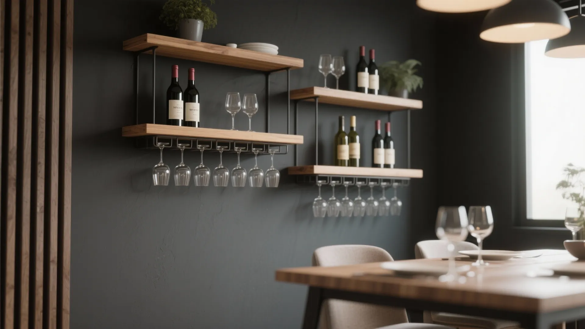 7. Floating Shelves with Stemware Racks