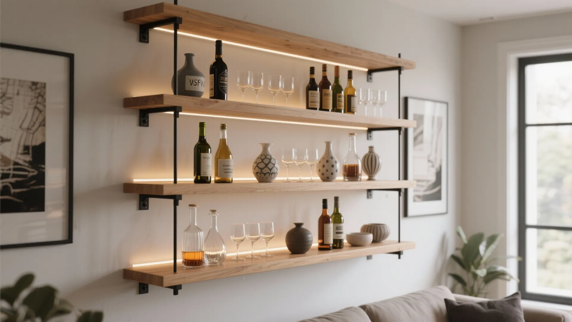 2. Multi-level floating shelves