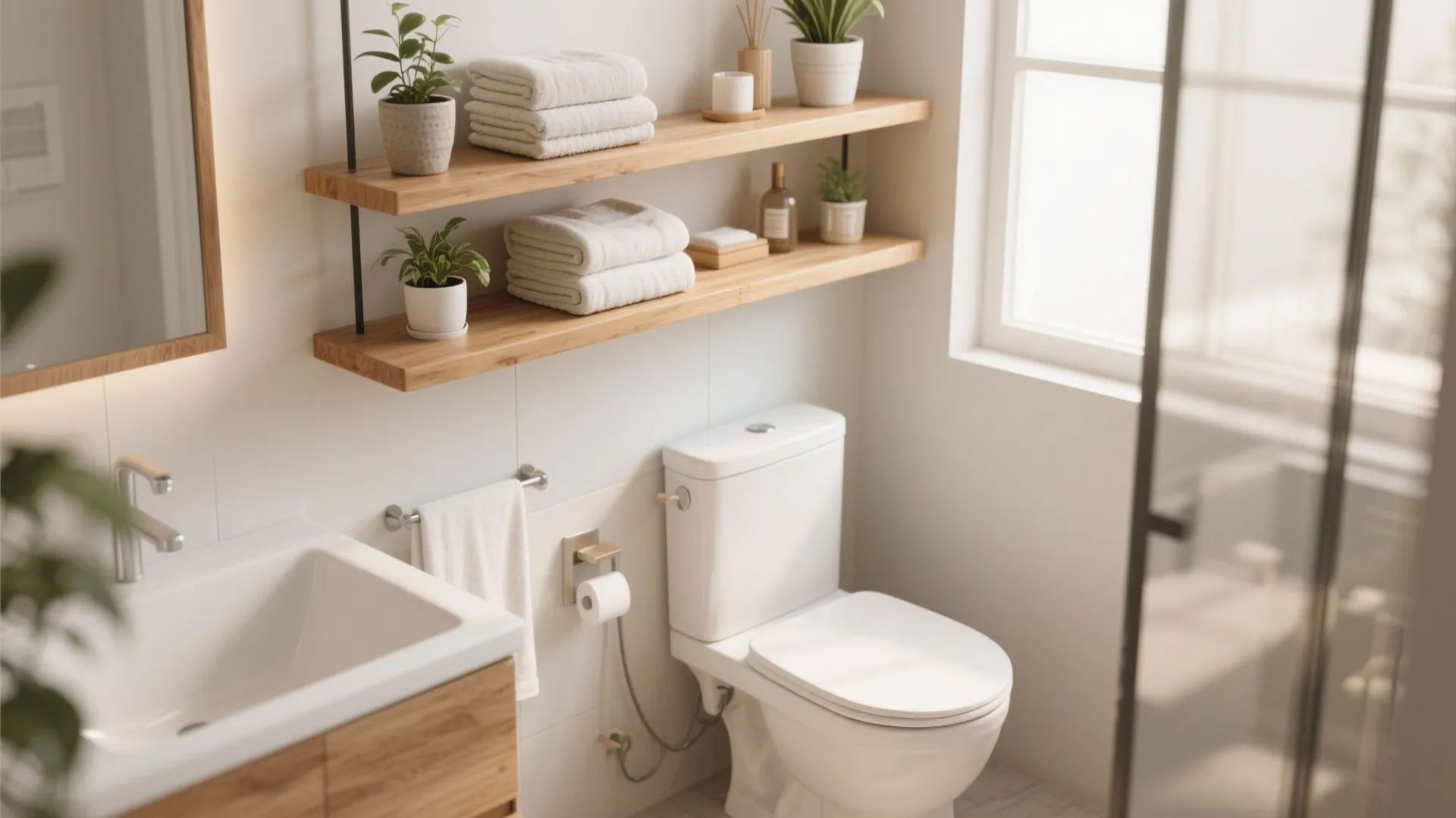 Floating Shelves Above the Toilet