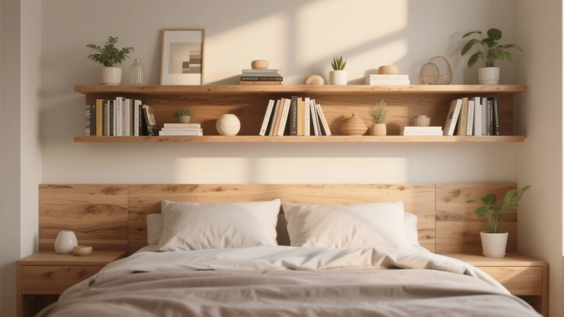 4. Floating Shelves Above Bed